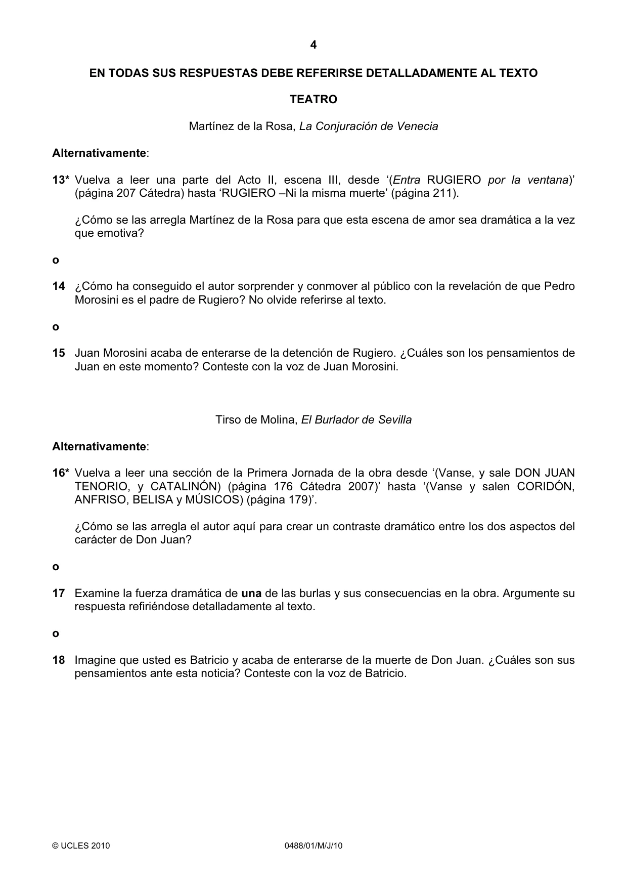 Cambridge IGCSE Spanish - Literature 0488 2010 May/June Paper 1 · Variant 1 question paper, page 4 of 8