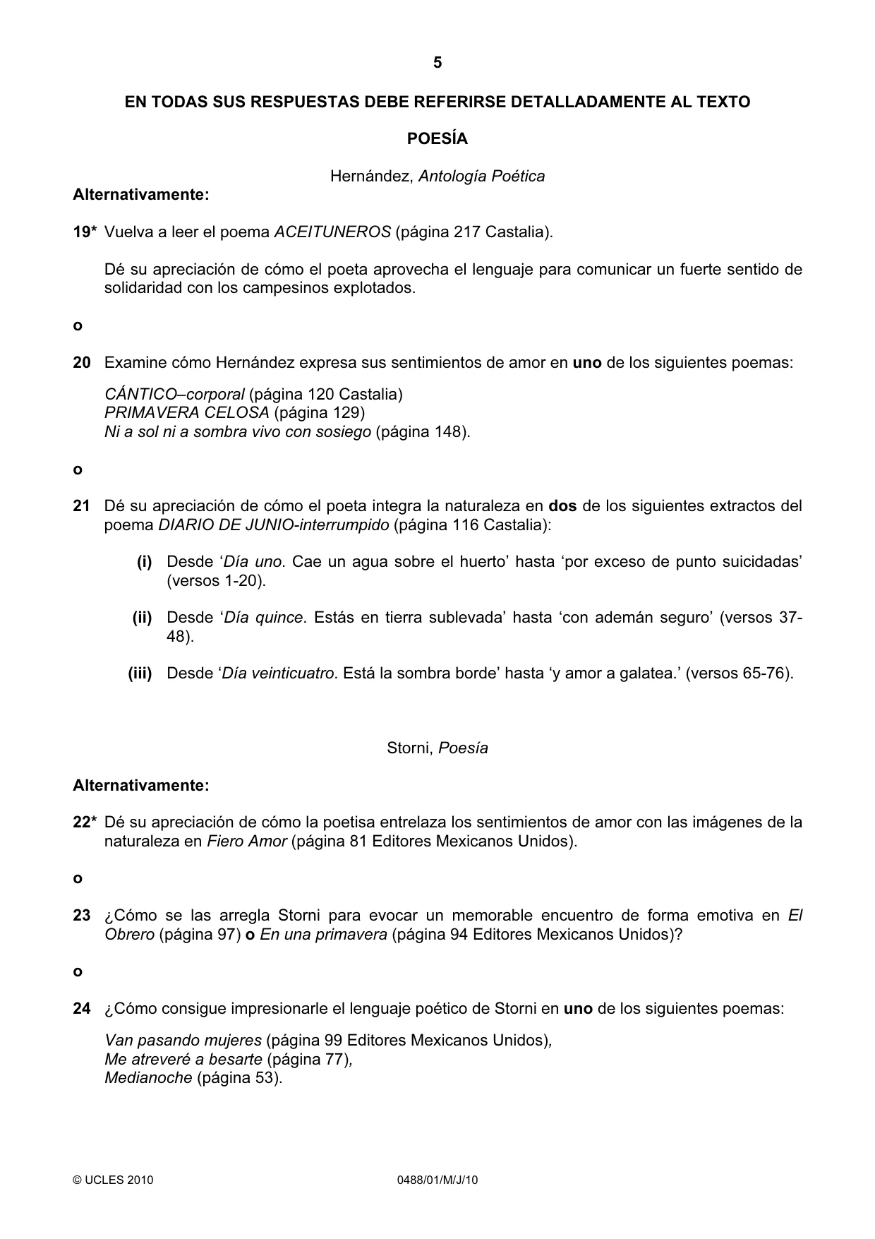 Cambridge IGCSE Spanish - Literature 0488 2010 May/June Paper 1 · Variant 1 question paper, page 5 of 8