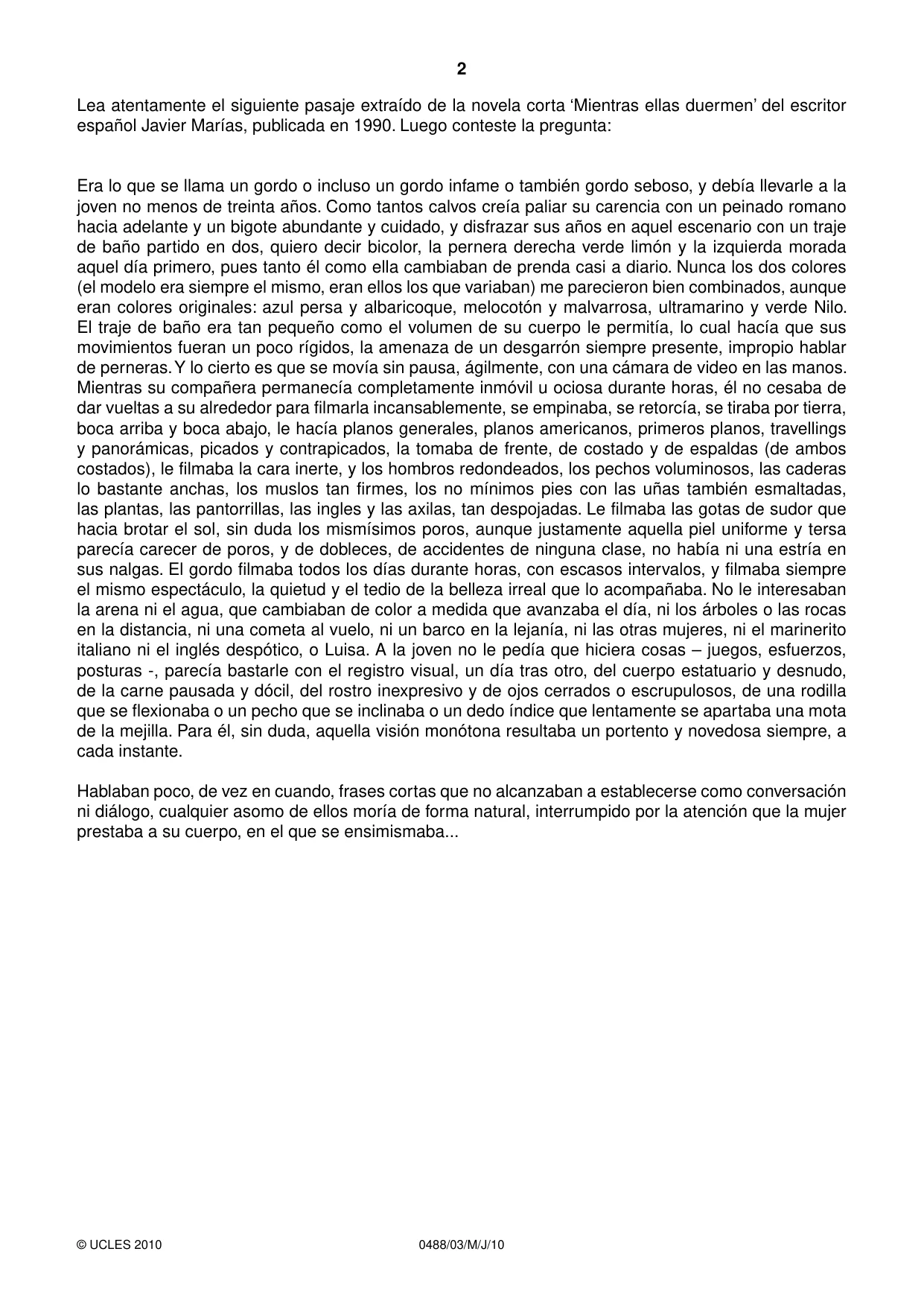 Cambridge IGCSE Spanish - Literature 0488 2010 May/June Paper 3 · Variant 1 question paper, page 2 of 4