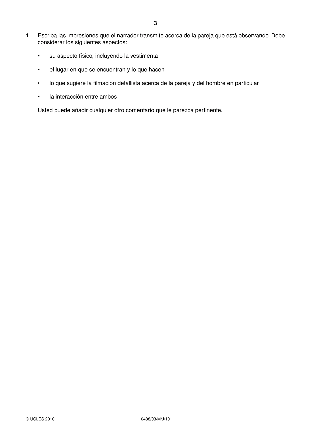 Cambridge IGCSE Spanish - Literature 0488 2010 May/June Paper 3 · Variant 1 question paper, page 3 of 4