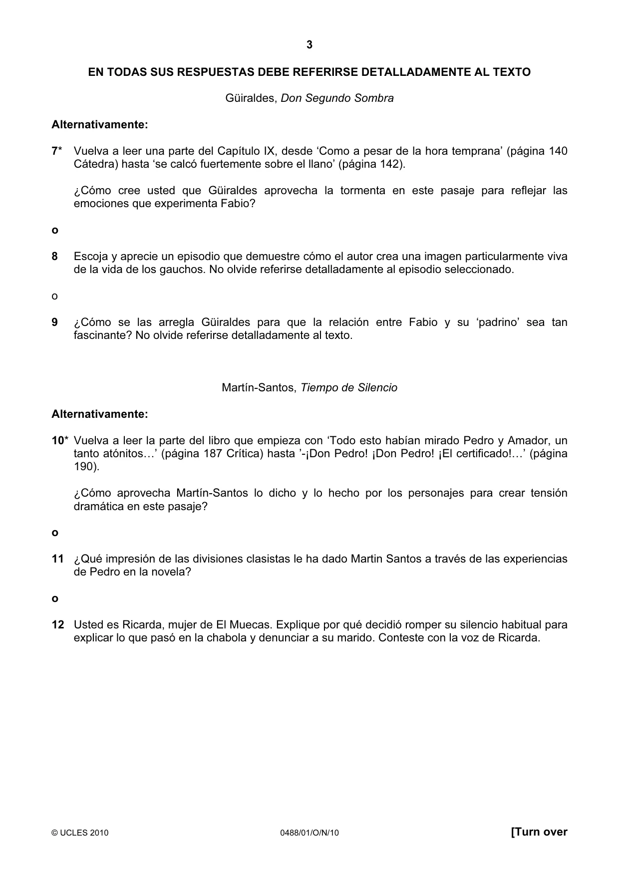 Cambridge IGCSE Spanish - Literature 0488 2010 Oct/Nov Paper 1 · Variant 1 question paper, page 3 of 8