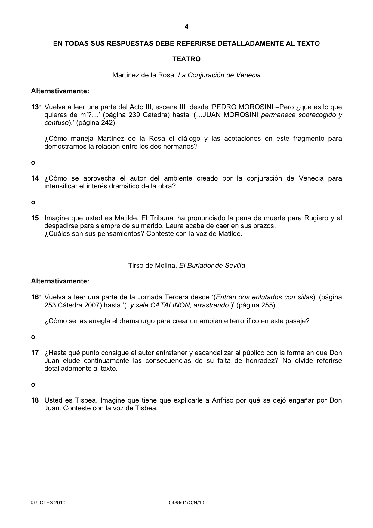 Cambridge IGCSE Spanish - Literature 0488 2010 Oct/Nov Paper 1 · Variant 1 question paper, page 4 of 8