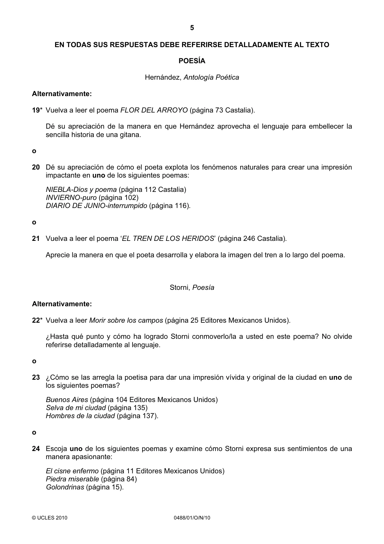 Cambridge IGCSE Spanish - Literature 0488 2010 Oct/Nov Paper 1 · Variant 1 question paper, page 5 of 8