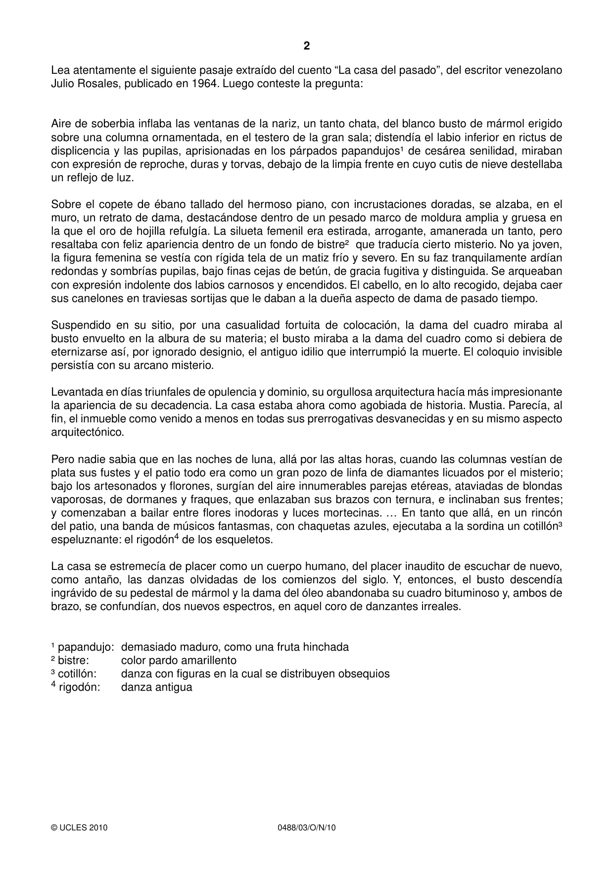 Cambridge IGCSE Spanish - Literature 0488 2010 Oct/Nov Paper 3 · Variant 1 question paper, page 2 of 4