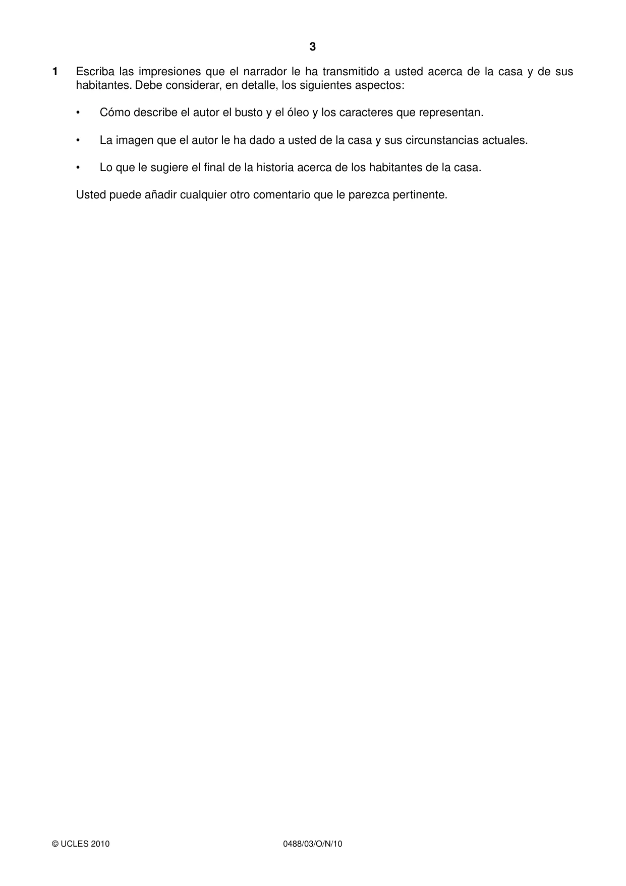 Cambridge IGCSE Spanish - Literature 0488 2010 Oct/Nov Paper 3 · Variant 1 question paper, page 3 of 4