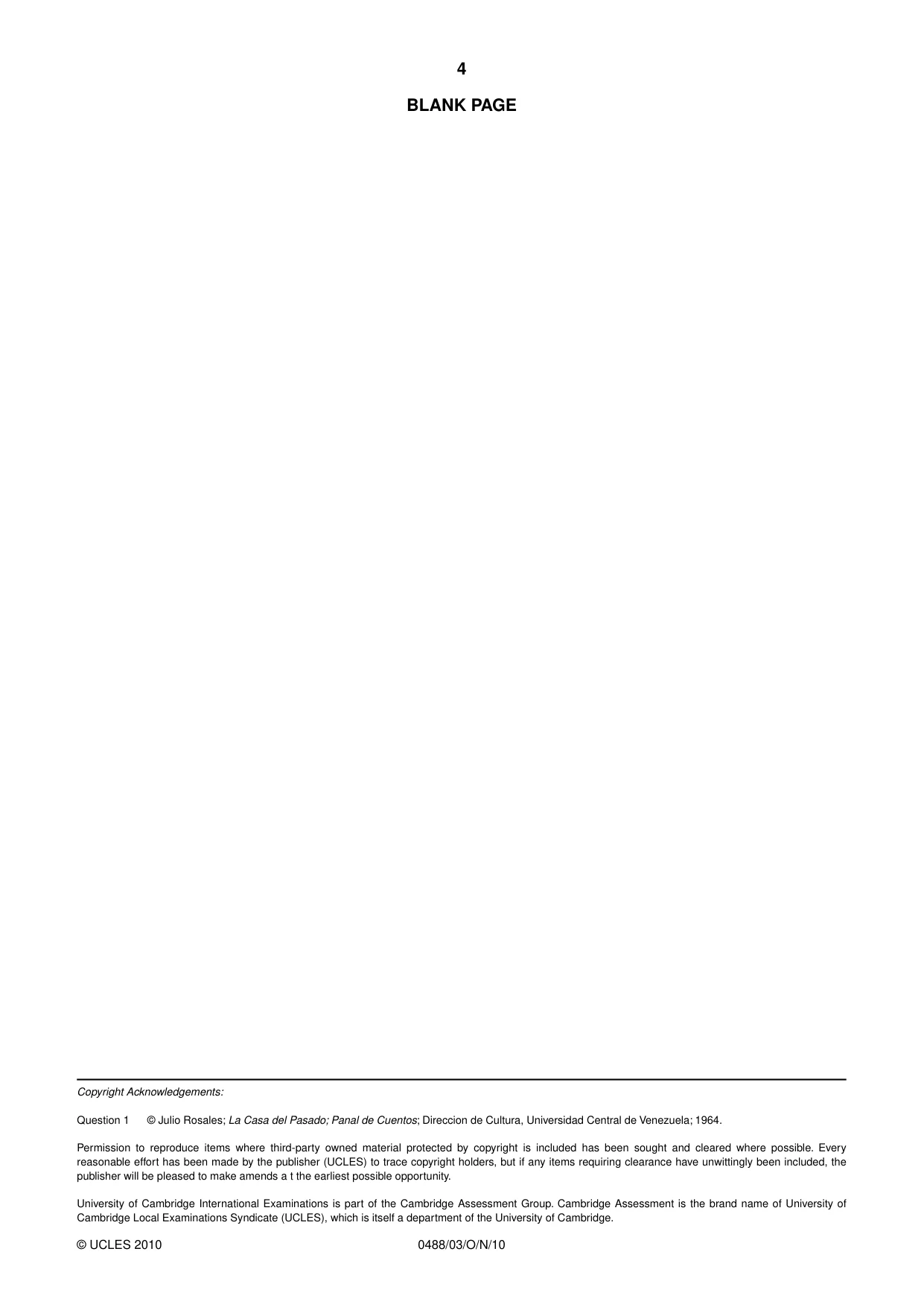 Cambridge IGCSE Spanish - Literature 0488 2010 Oct/Nov Paper 3 · Variant 1 question paper, page 4 of 4