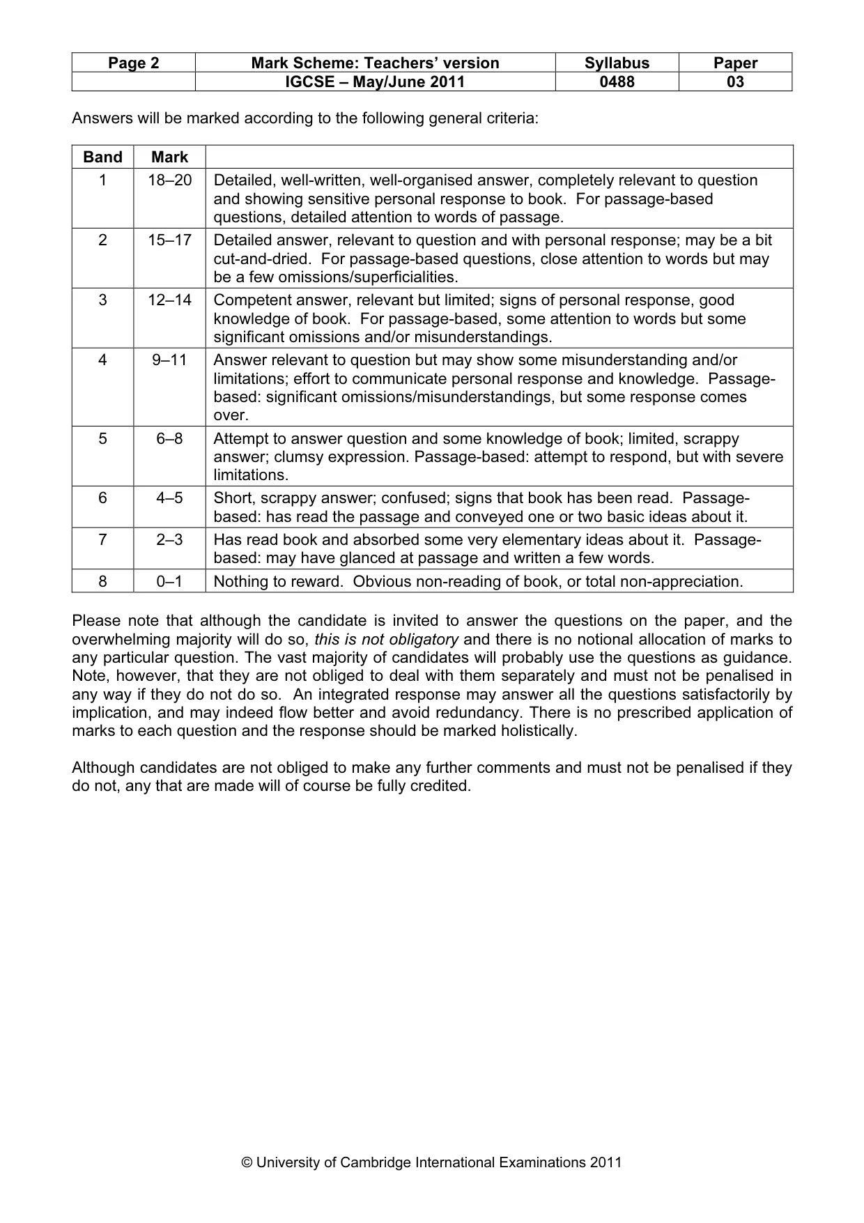 Mark scheme, page 2 of 5