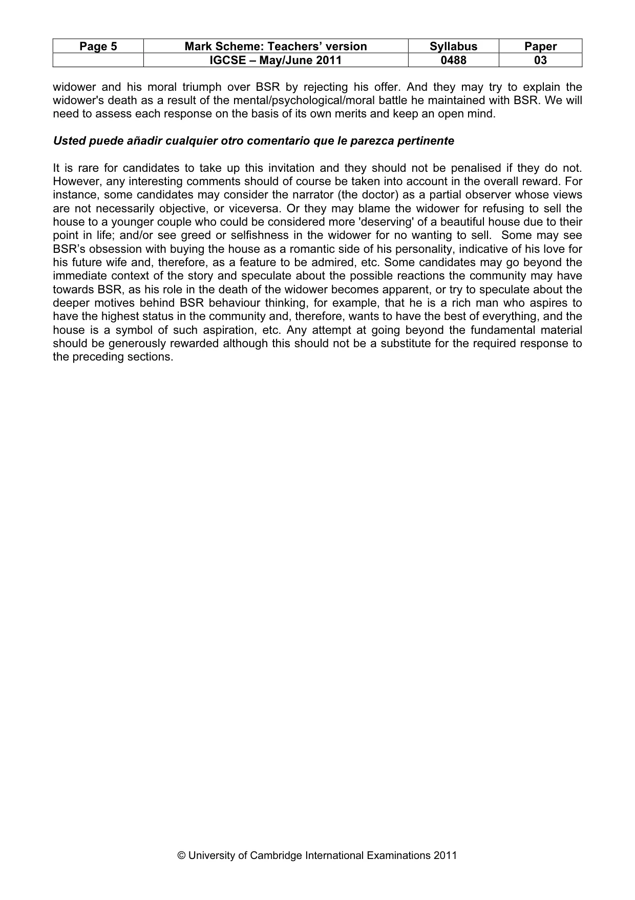 Mark scheme, page 5 of 5