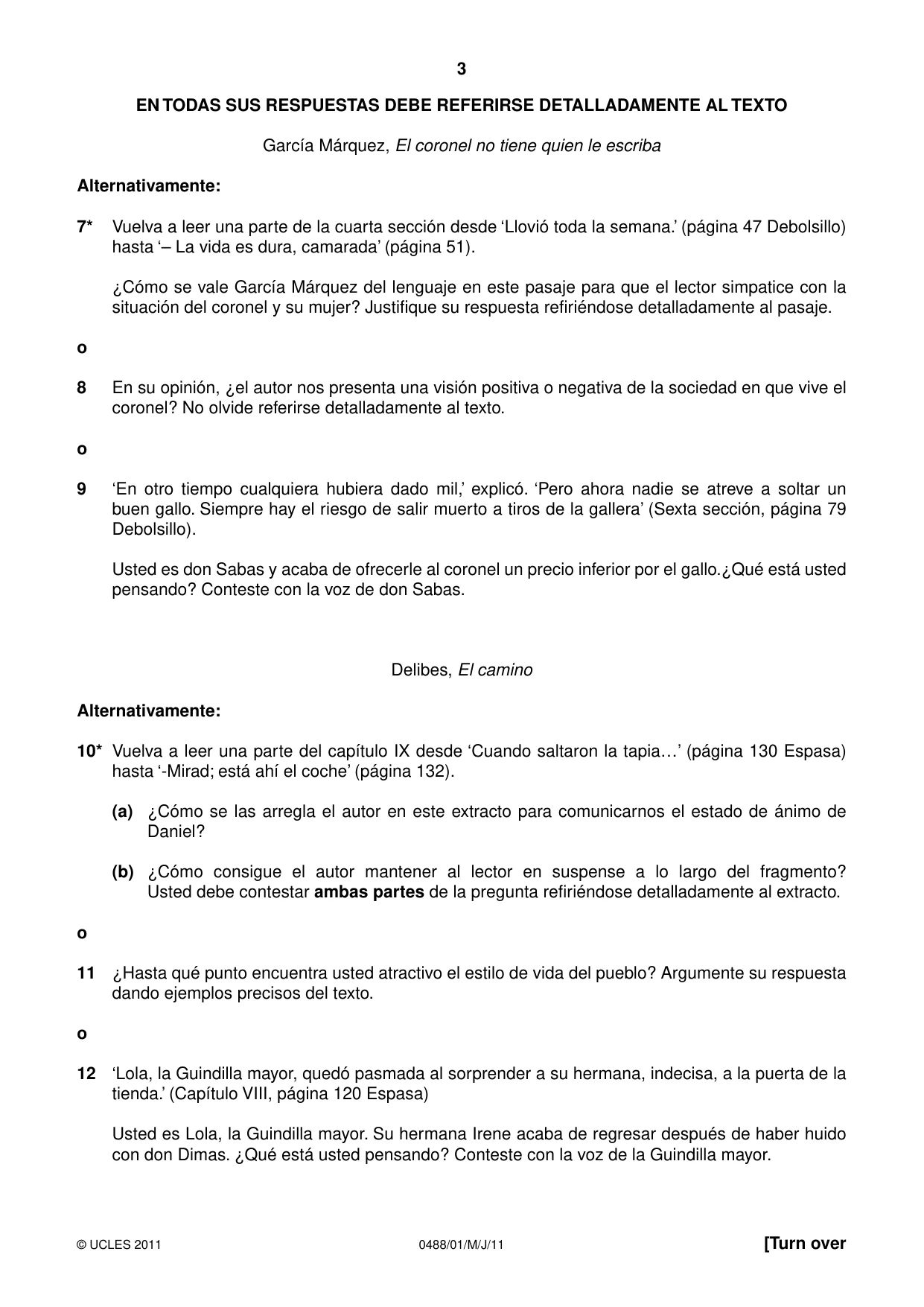 Cambridge IGCSE Spanish - Literature 0488 2011 May/June Paper 1 · Variant 1 question paper, page 3 of 8