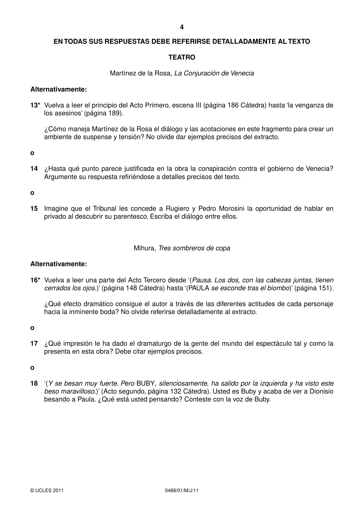 Cambridge IGCSE Spanish - Literature 0488 2011 May/June Paper 1 · Variant 1 question paper, page 4 of 8