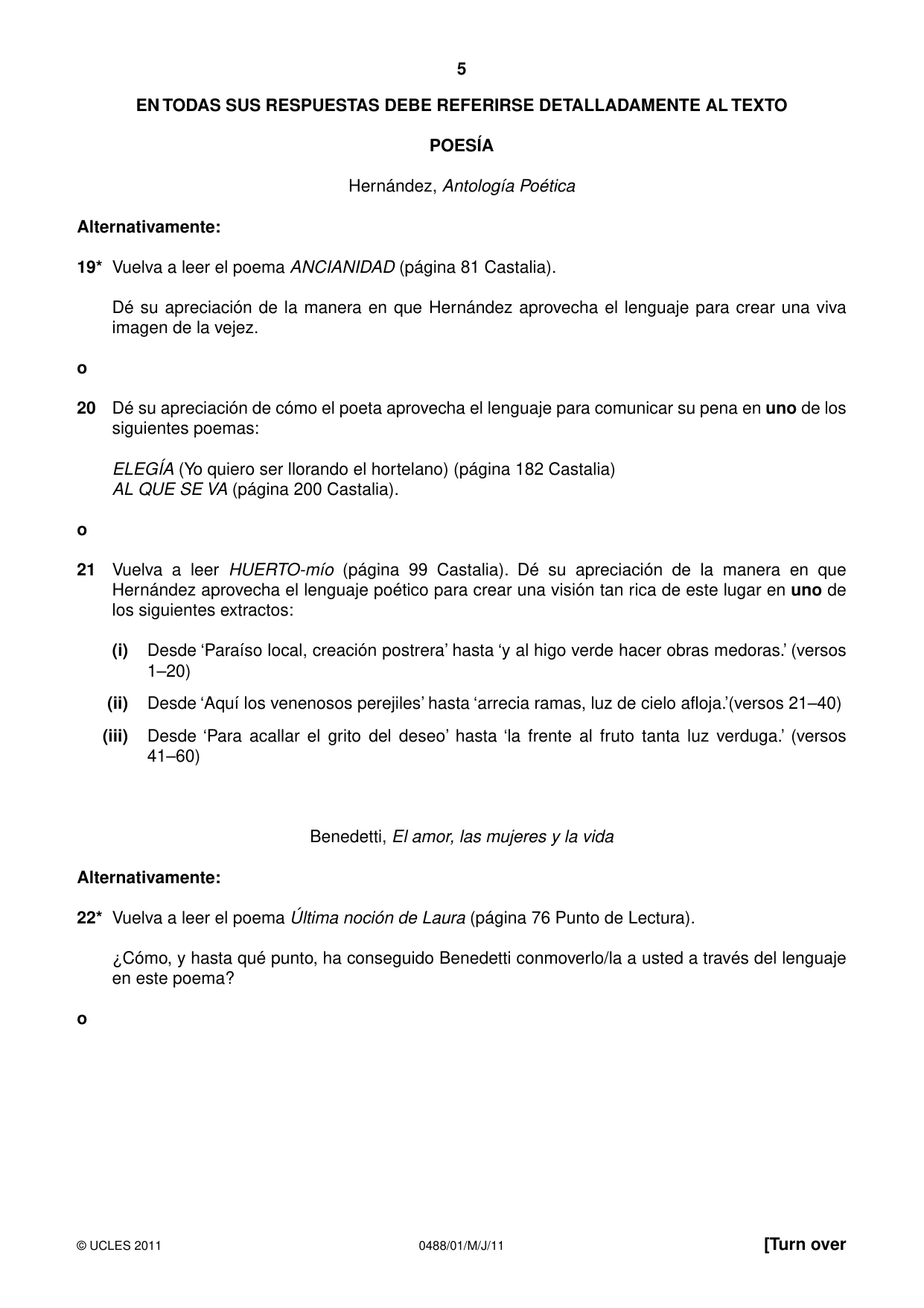 Cambridge IGCSE Spanish - Literature 0488 2011 May/June Paper 1 · Variant 1 question paper, page 5 of 8