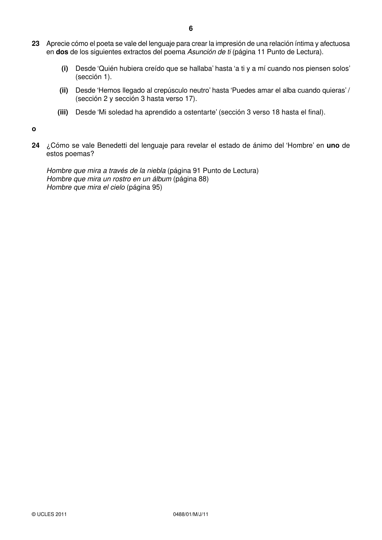 Cambridge IGCSE Spanish - Literature 0488 2011 May/June Paper 1 · Variant 1 question paper, page 6 of 8