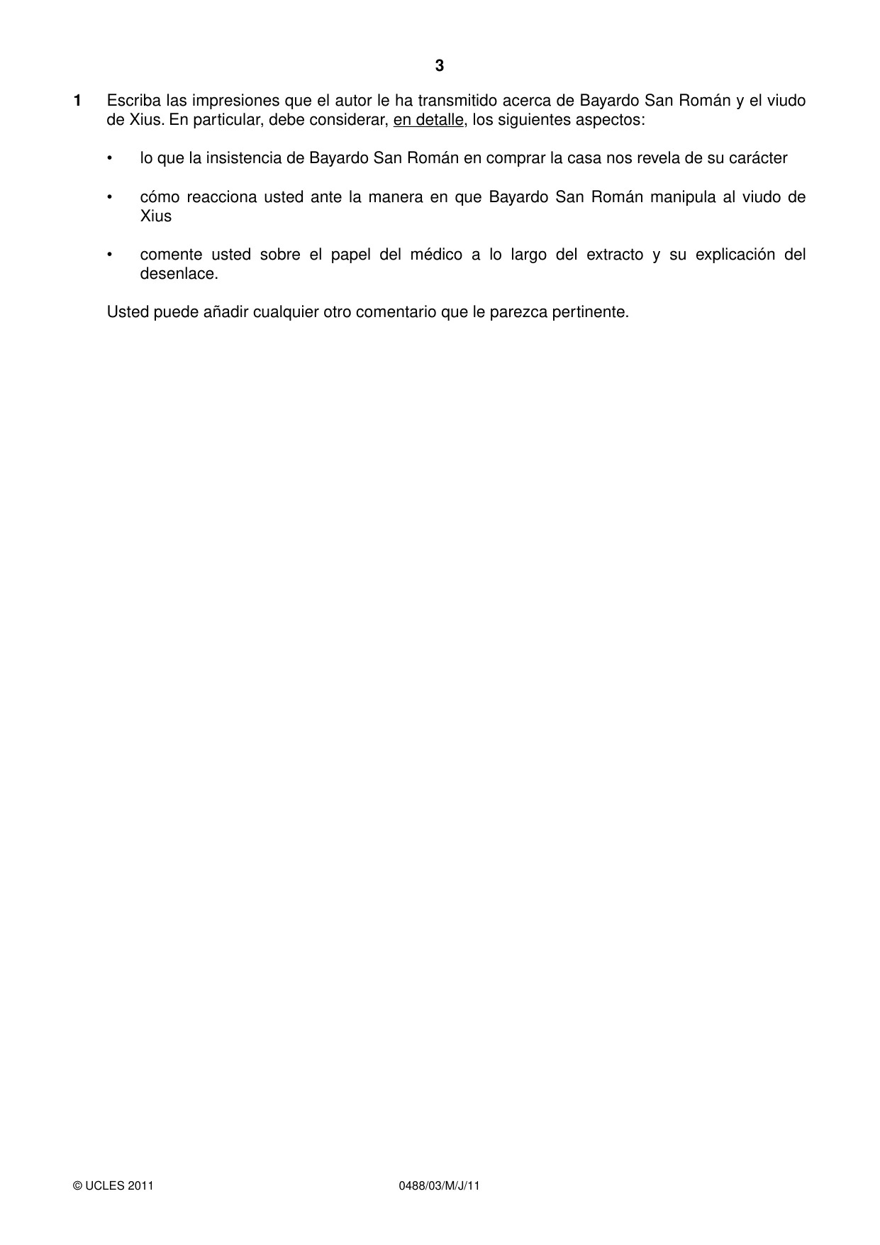 Cambridge IGCSE Spanish - Literature 0488 2011 May/June Paper 3 · Variant 1 question paper, page 3 of 4