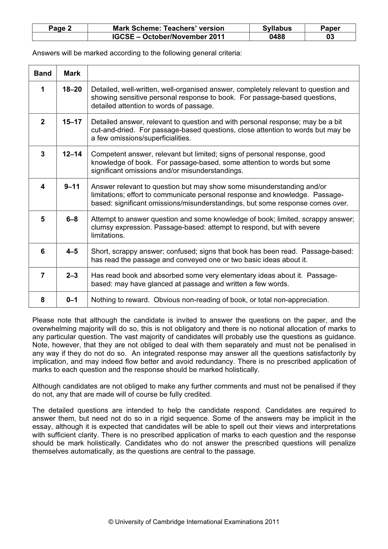 Mark scheme, page 2 of 5