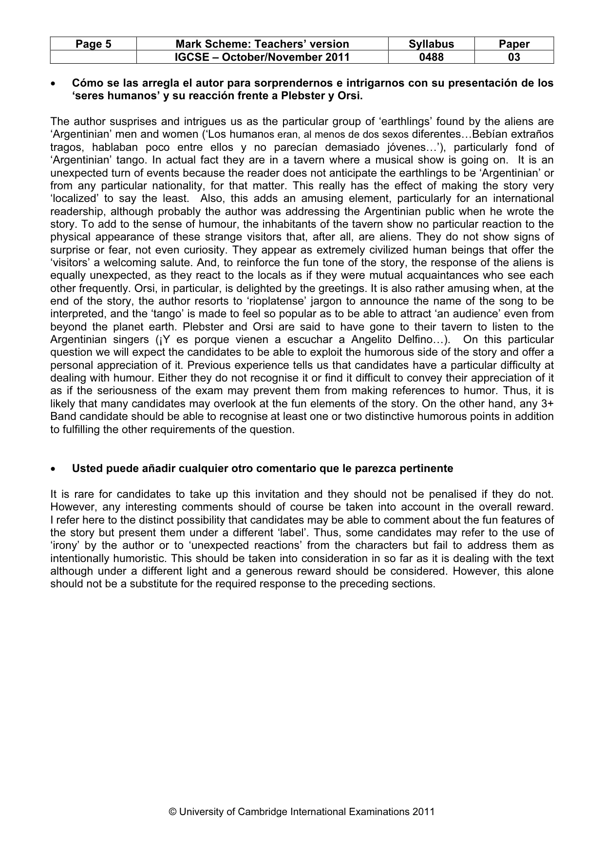 Mark scheme, page 5 of 5