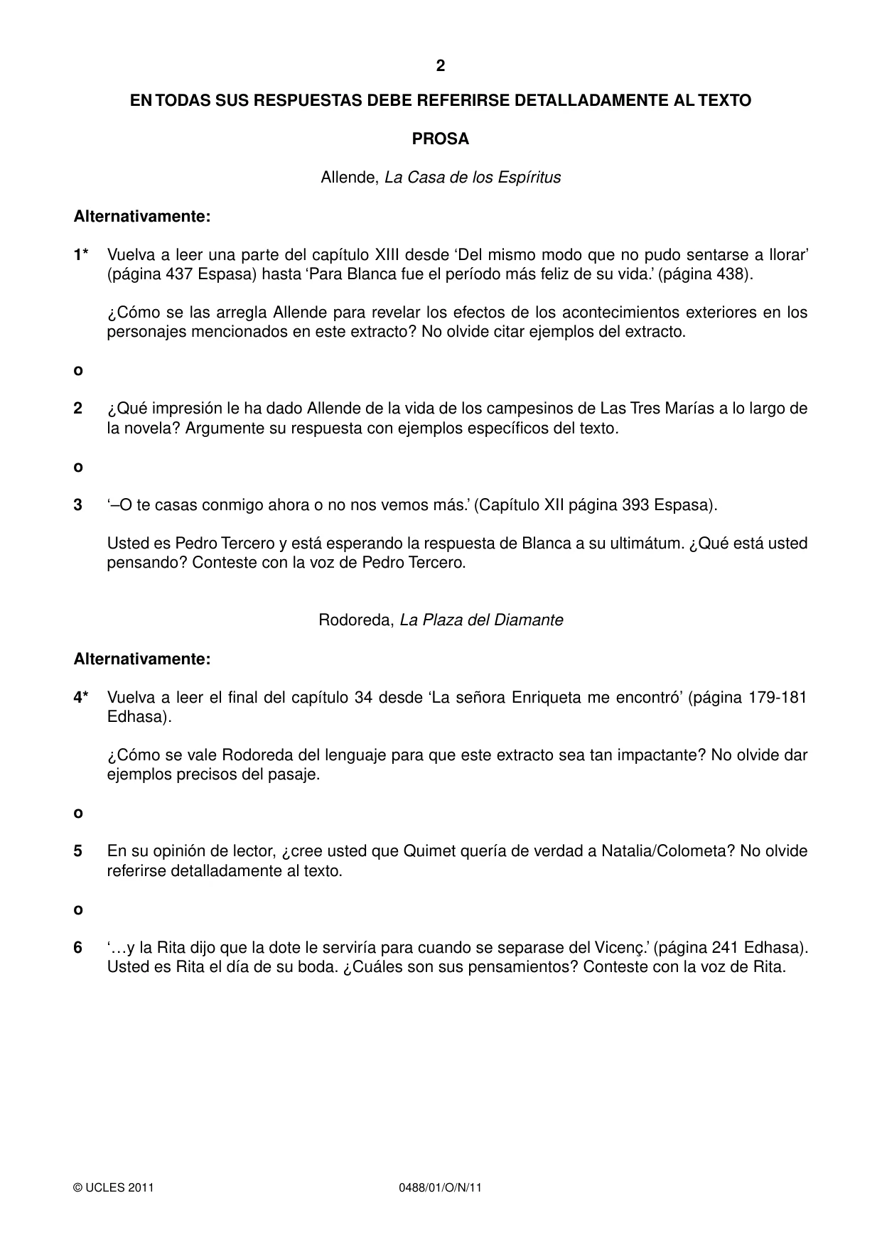 Cambridge IGCSE Spanish - Literature 0488 2011 Oct/Nov Paper 1 · Variant 1 question paper, page 2 of 8