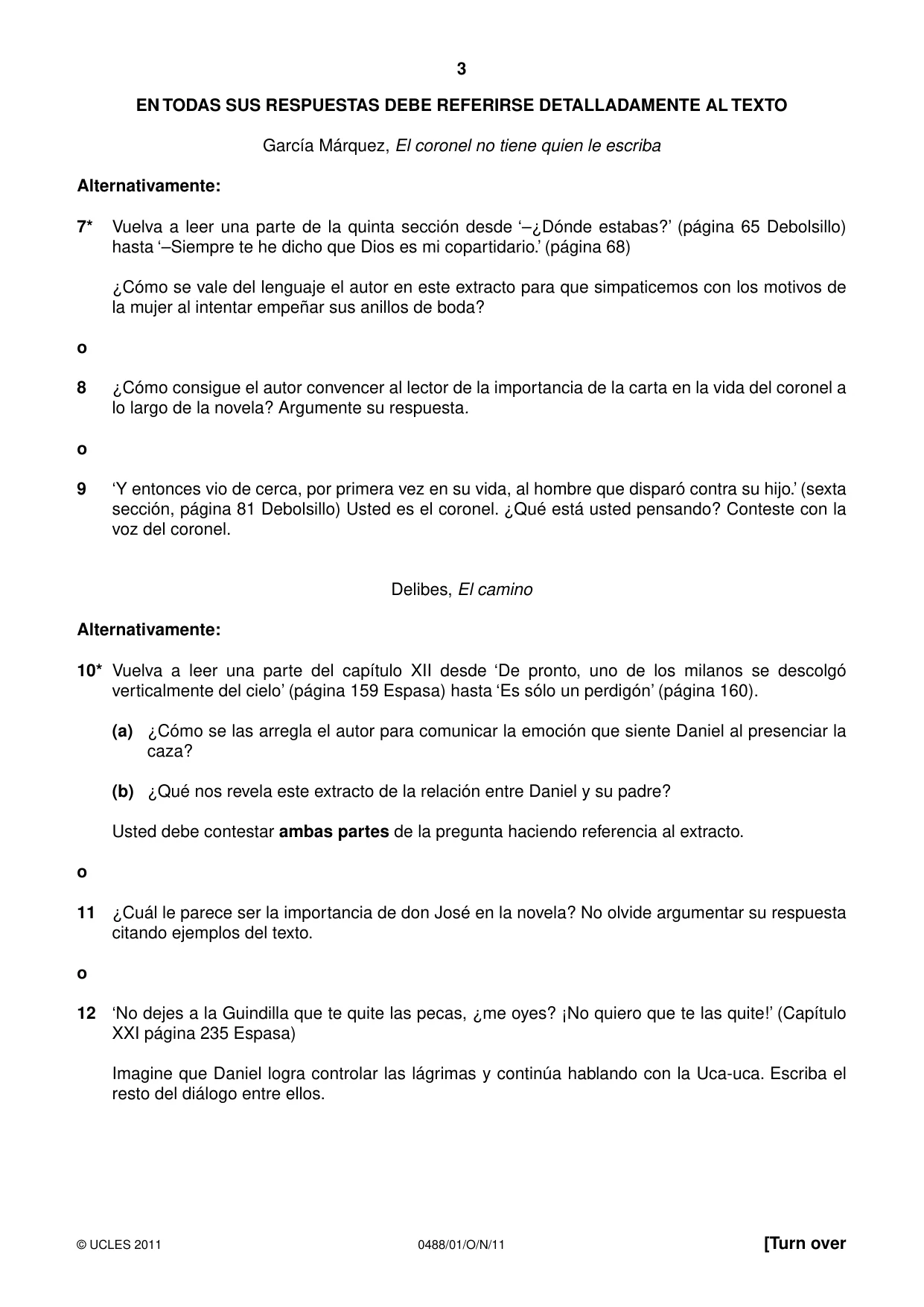 Cambridge IGCSE Spanish - Literature 0488 2011 Oct/Nov Paper 1 · Variant 1 question paper, page 3 of 8