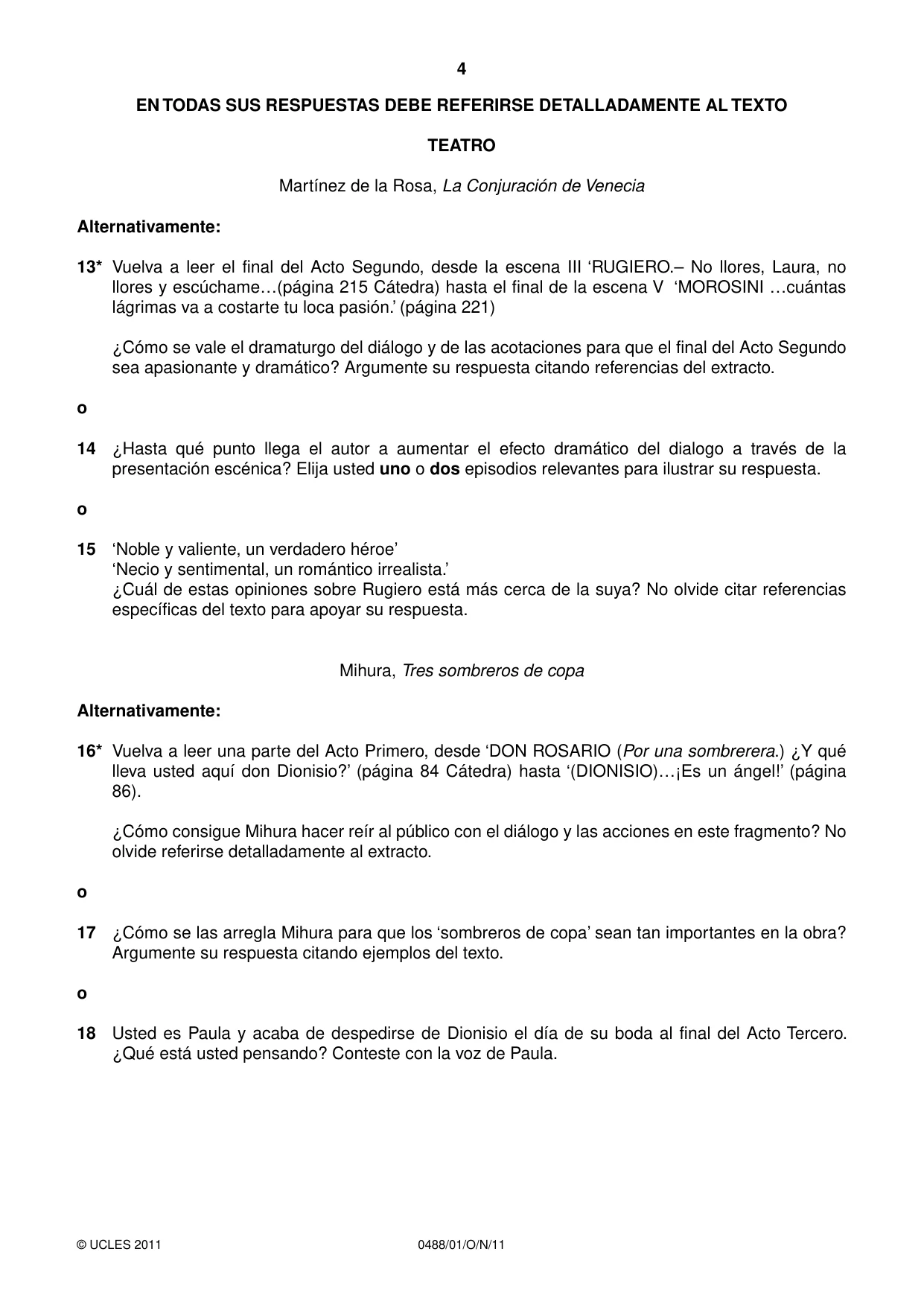 Cambridge IGCSE Spanish - Literature 0488 2011 Oct/Nov Paper 1 · Variant 1 question paper, page 4 of 8