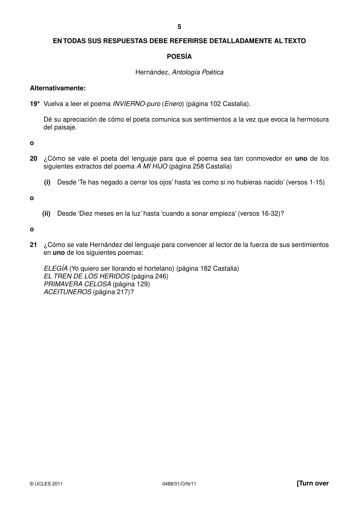 Cambridge IGCSE Spanish - Literature 0488 2011 Oct/Nov Paper 1 · Variant 1 question paper, page 5 of 8
