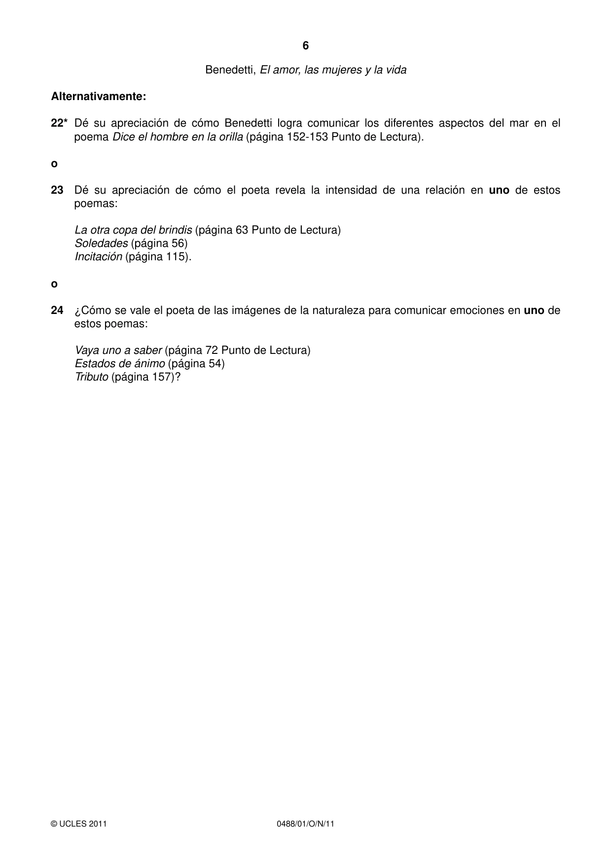 Cambridge IGCSE Spanish - Literature 0488 2011 Oct/Nov Paper 1 · Variant 1 question paper, page 6 of 8