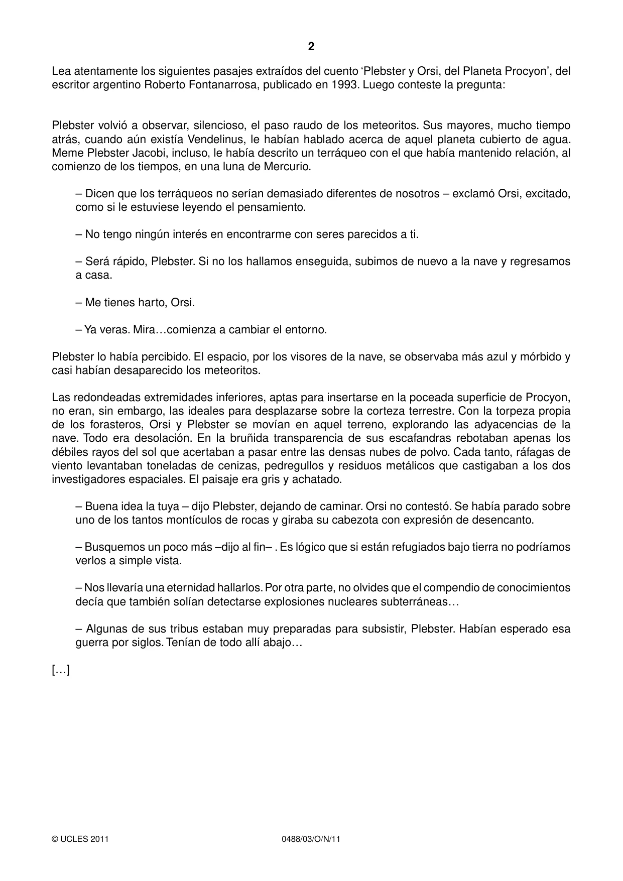 Cambridge IGCSE Spanish - Literature 0488 2011 Oct/Nov Paper 3 · Variant 1 question paper, page 2 of 4