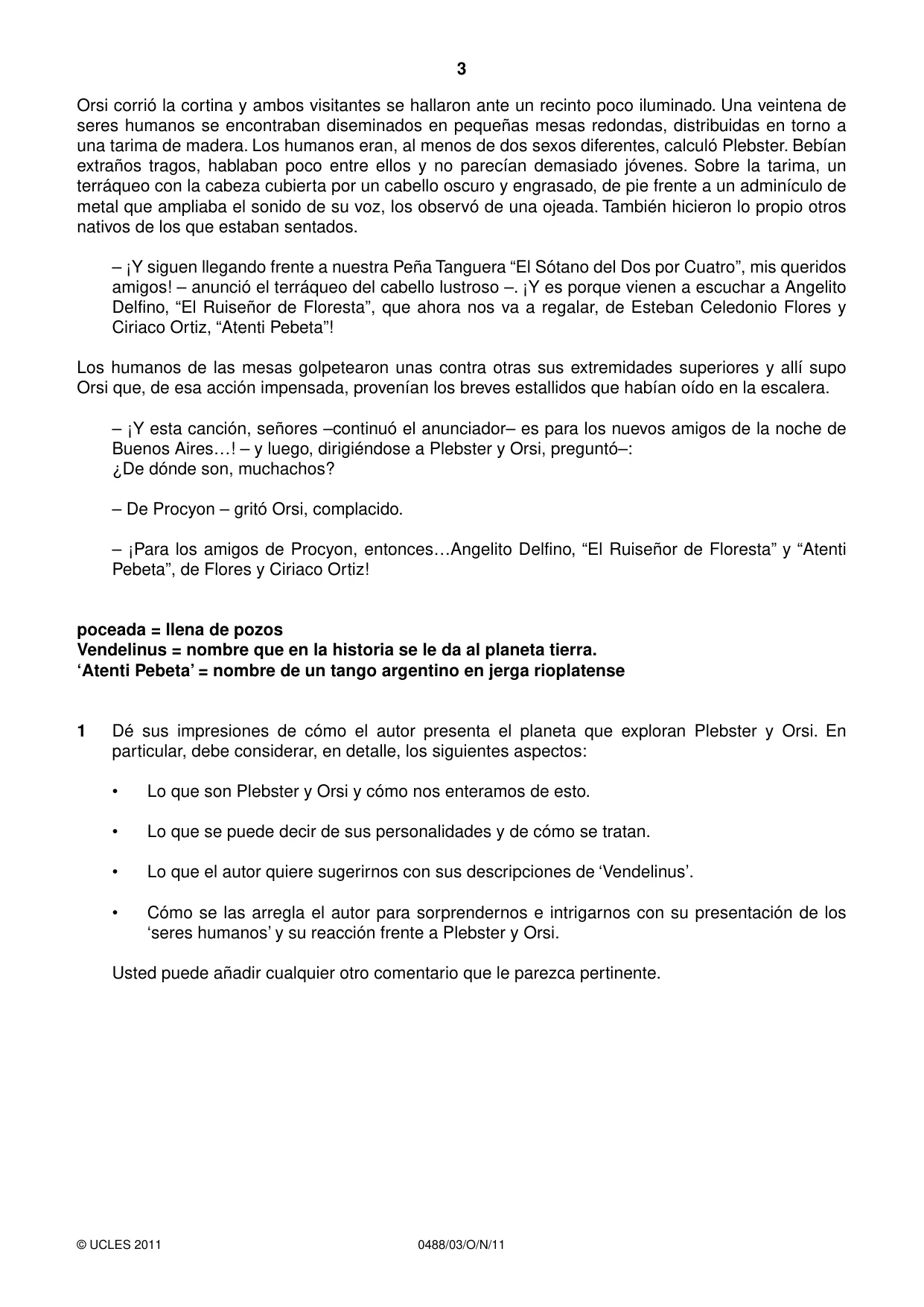 Cambridge IGCSE Spanish - Literature 0488 2011 Oct/Nov Paper 3 · Variant 1 question paper, page 3 of 4
