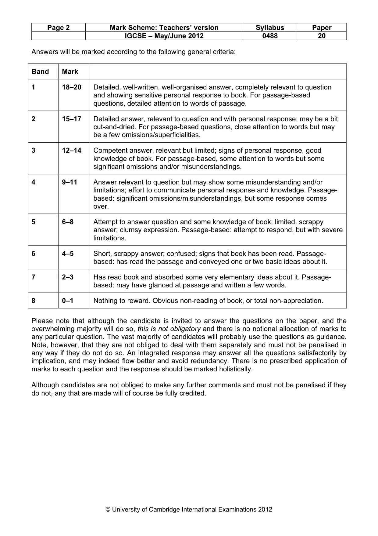 Mark scheme, page 2 of 6