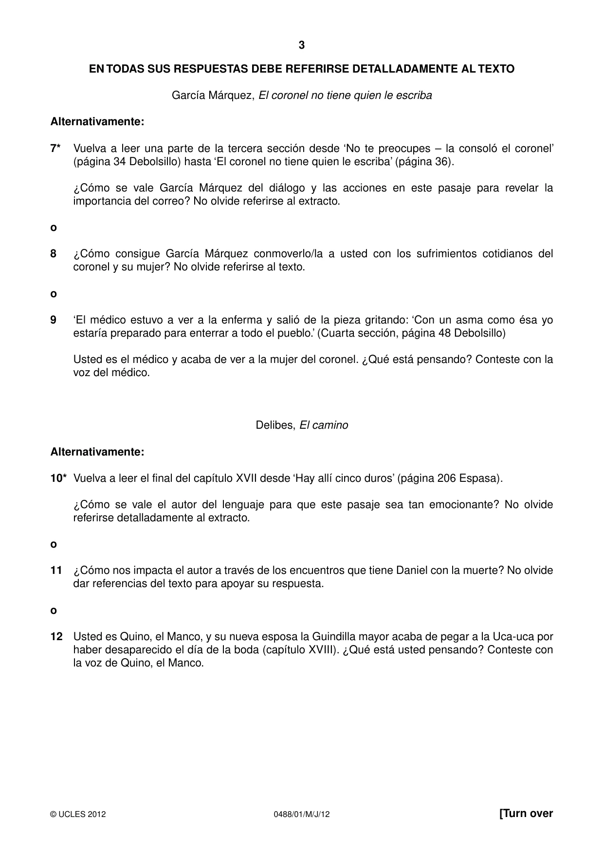Cambridge IGCSE Spanish - Literature 0488 2012 May/June Paper 1 · Variant 1 question paper, page 3 of 8