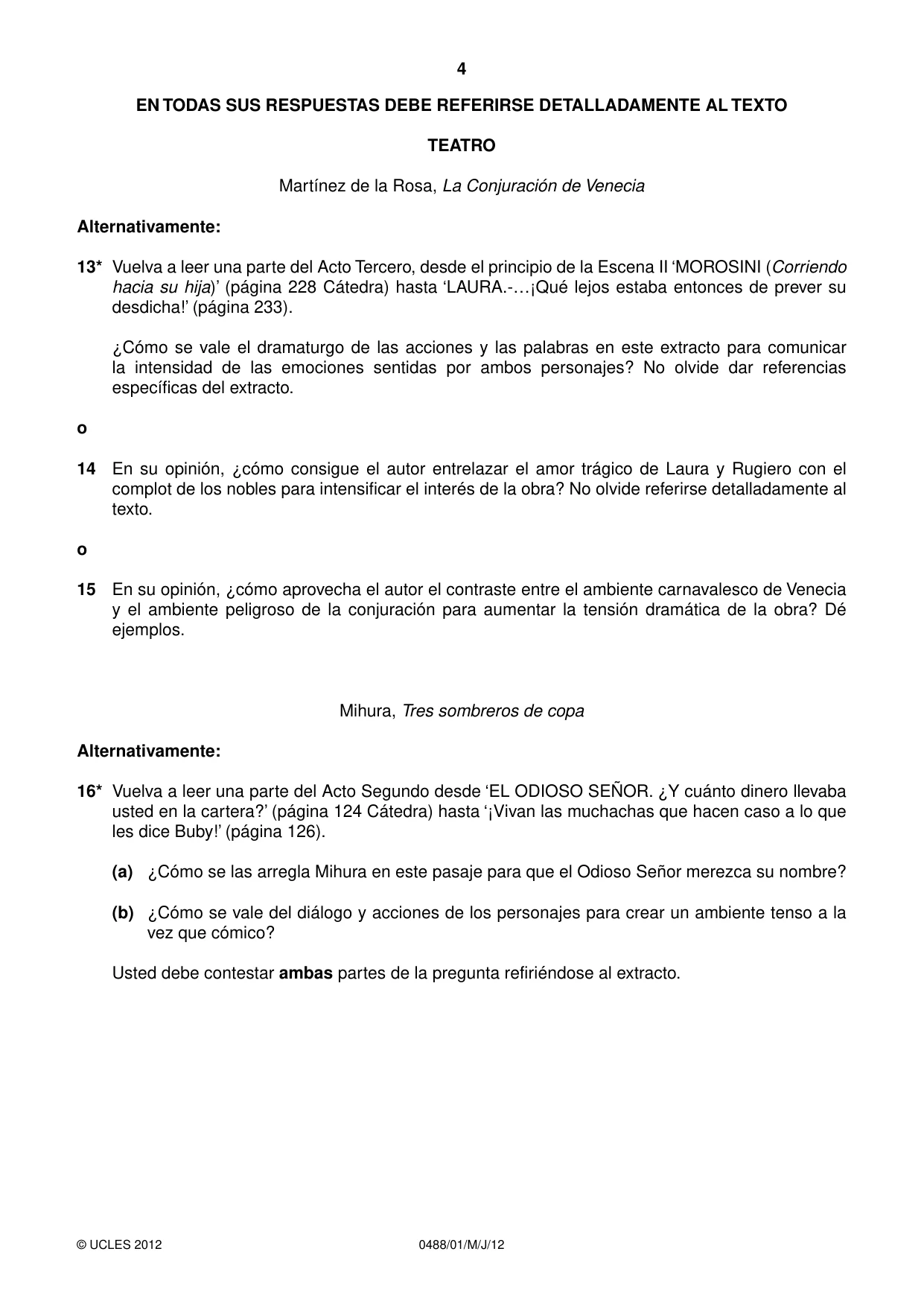 Cambridge IGCSE Spanish - Literature 0488 2012 May/June Paper 1 · Variant 1 question paper, page 4 of 8