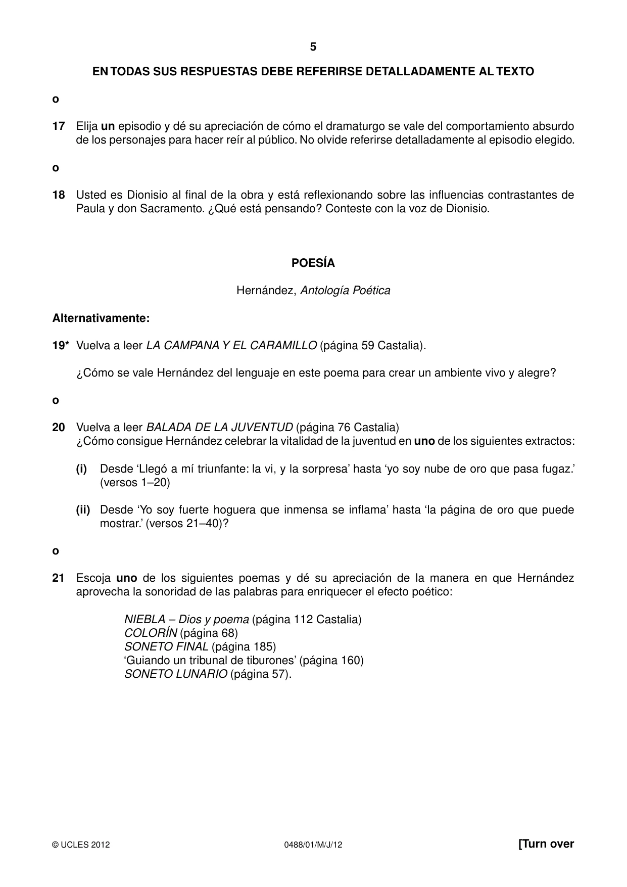 Cambridge IGCSE Spanish - Literature 0488 2012 May/June Paper 1 · Variant 1 question paper, page 5 of 8