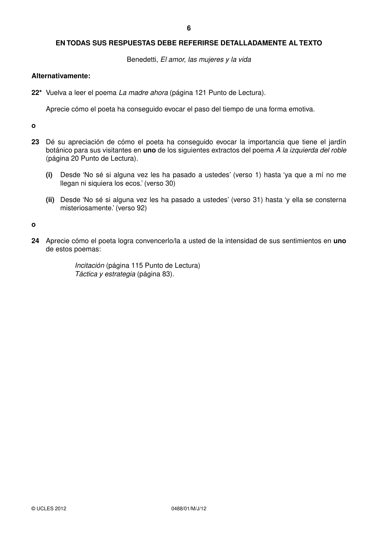Cambridge IGCSE Spanish - Literature 0488 2012 May/June Paper 1 · Variant 1 question paper, page 6 of 8