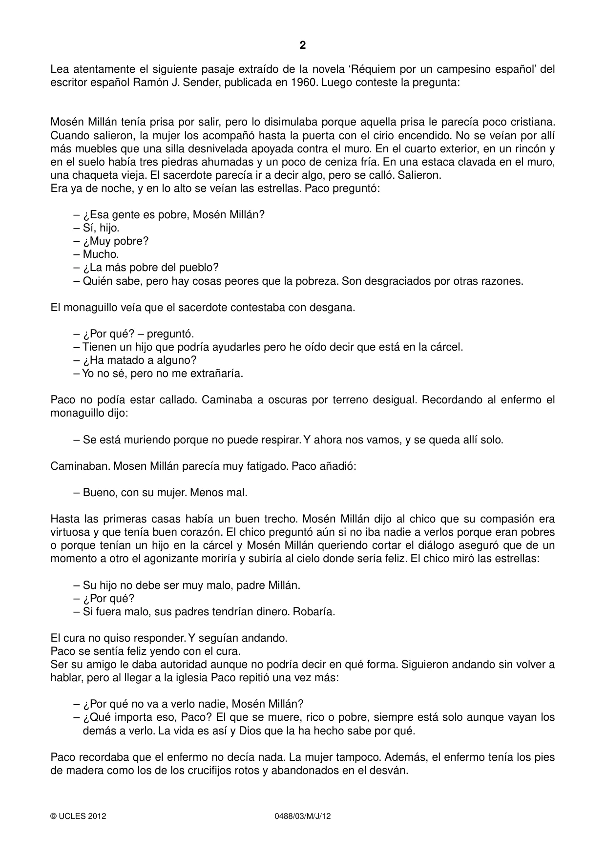 Cambridge IGCSE Spanish - Literature 0488 2012 May/June Paper 3 · Variant 1 question paper, page 2 of 4
