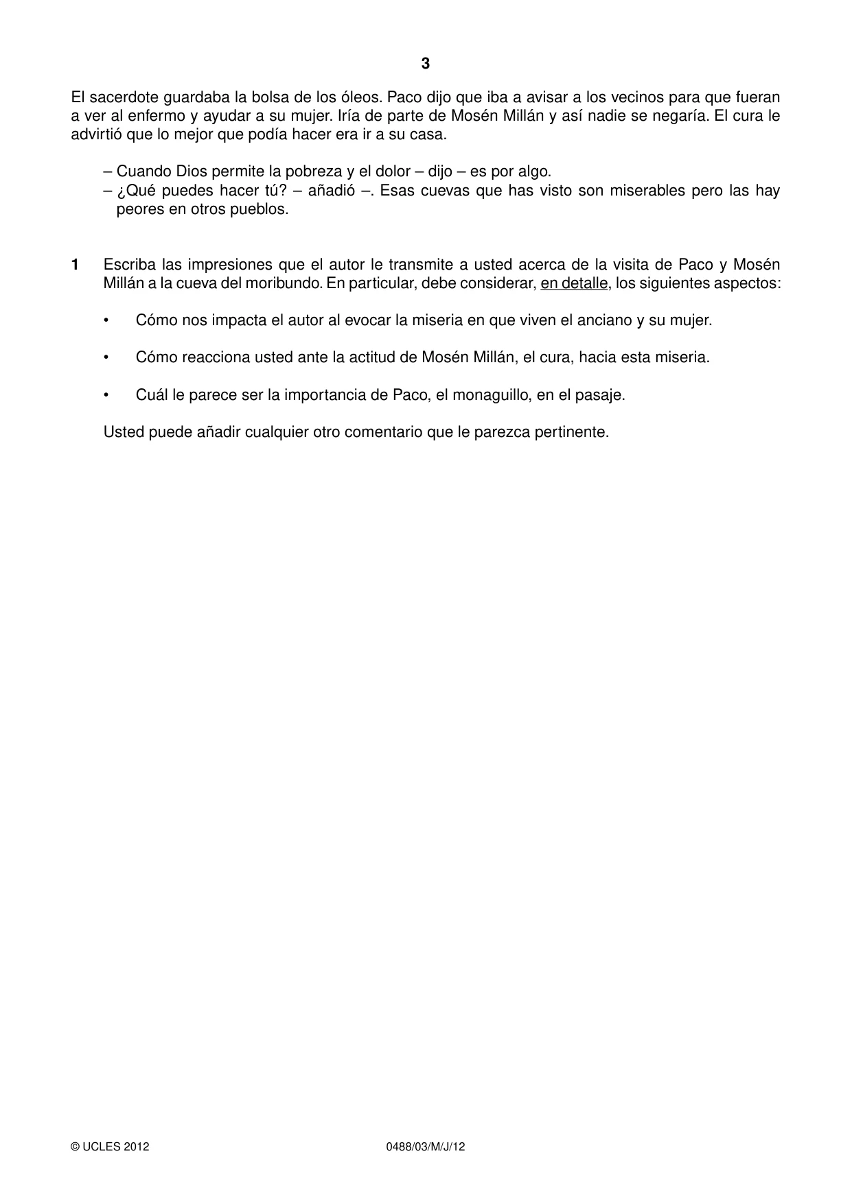 Cambridge IGCSE Spanish - Literature 0488 2012 May/June Paper 3 · Variant 1 question paper, page 3 of 4
