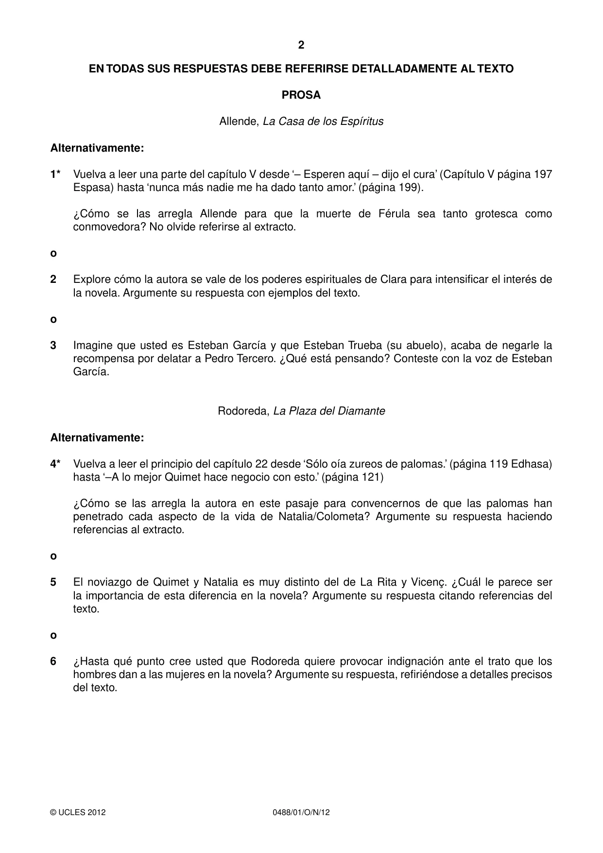 Cambridge IGCSE Spanish - Literature 0488 2012 Oct/Nov Paper 1 · Variant 1 question paper, page 2 of 8