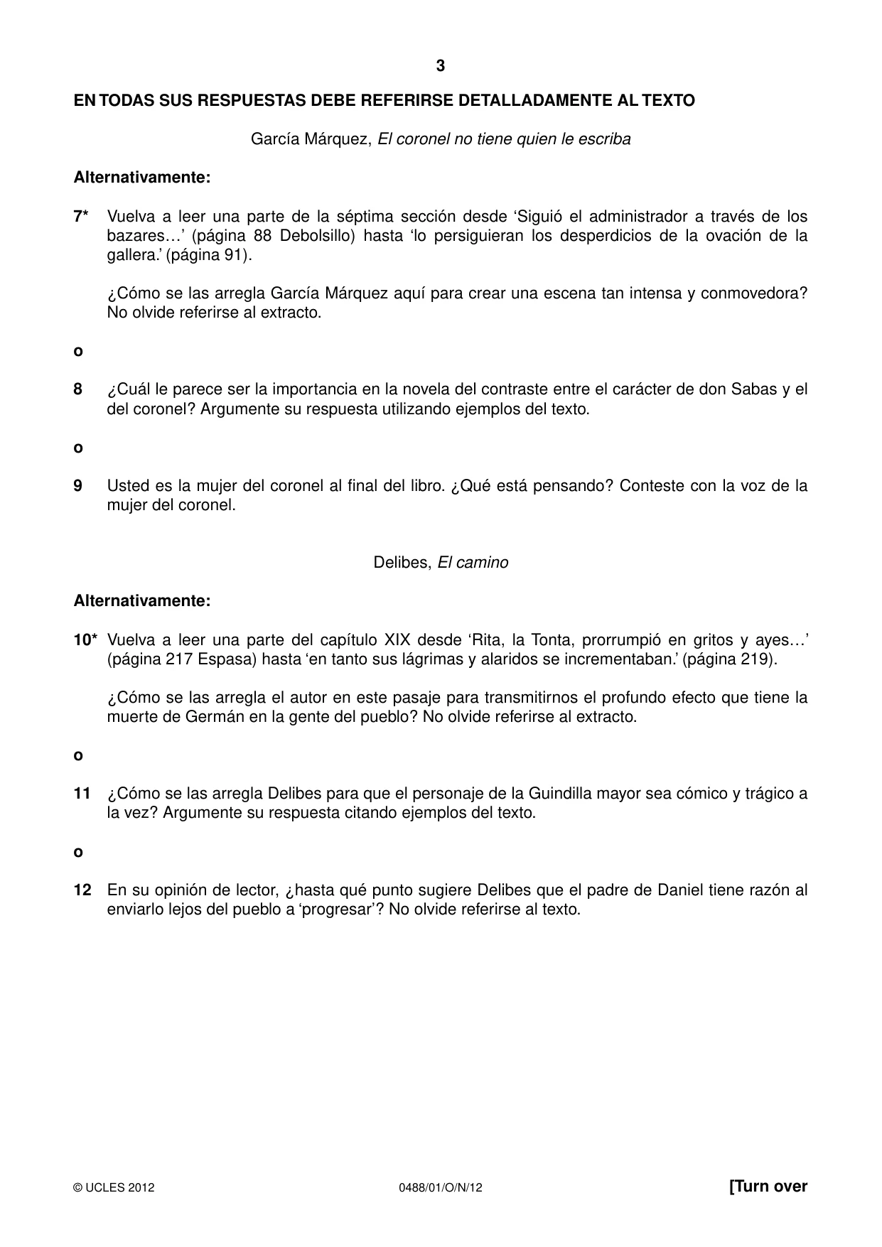 Cambridge IGCSE Spanish - Literature 0488 2012 Oct/Nov Paper 1 · Variant 1 question paper, page 3 of 8