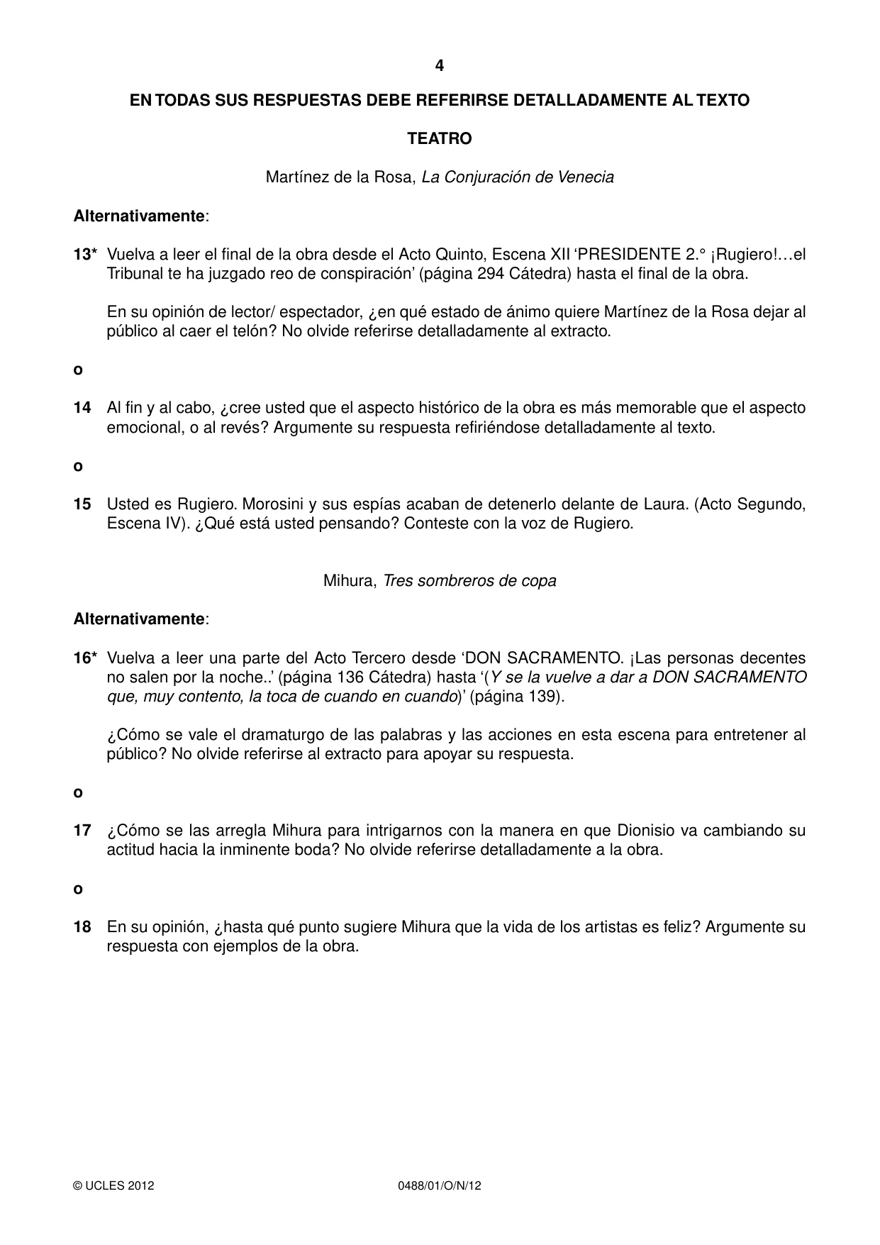 Cambridge IGCSE Spanish - Literature 0488 2012 Oct/Nov Paper 1 · Variant 1 question paper, page 4 of 8