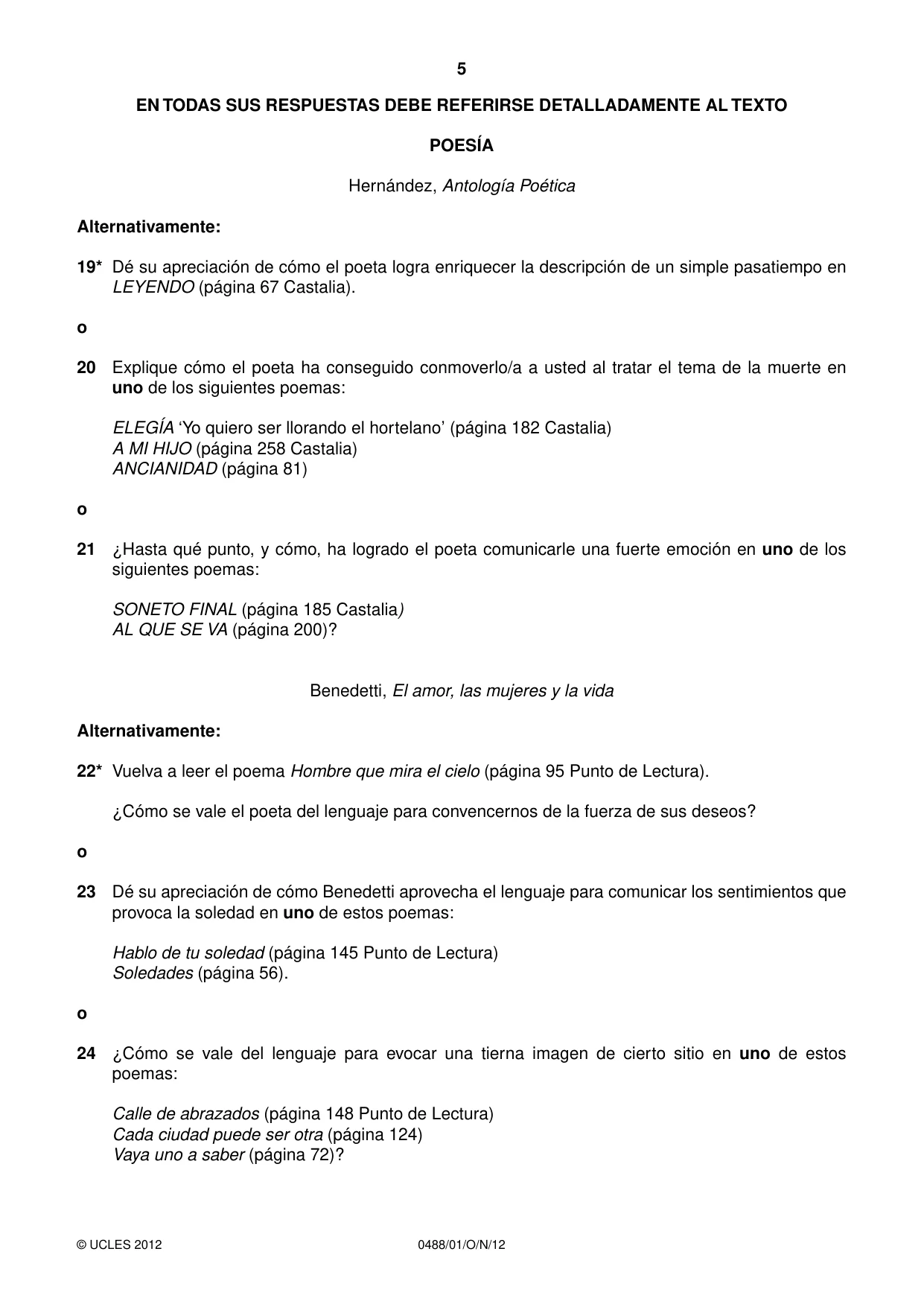 Cambridge IGCSE Spanish - Literature 0488 2012 Oct/Nov Paper 1 · Variant 1 question paper, page 5 of 8