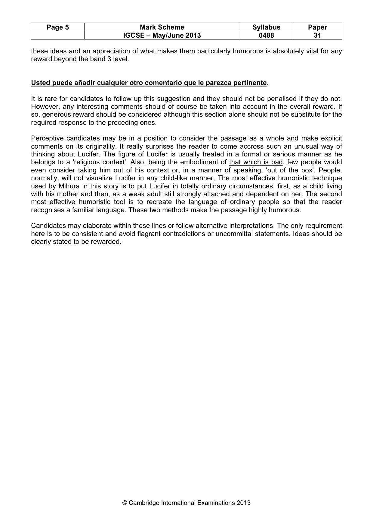 Mark scheme, page 5 of 5