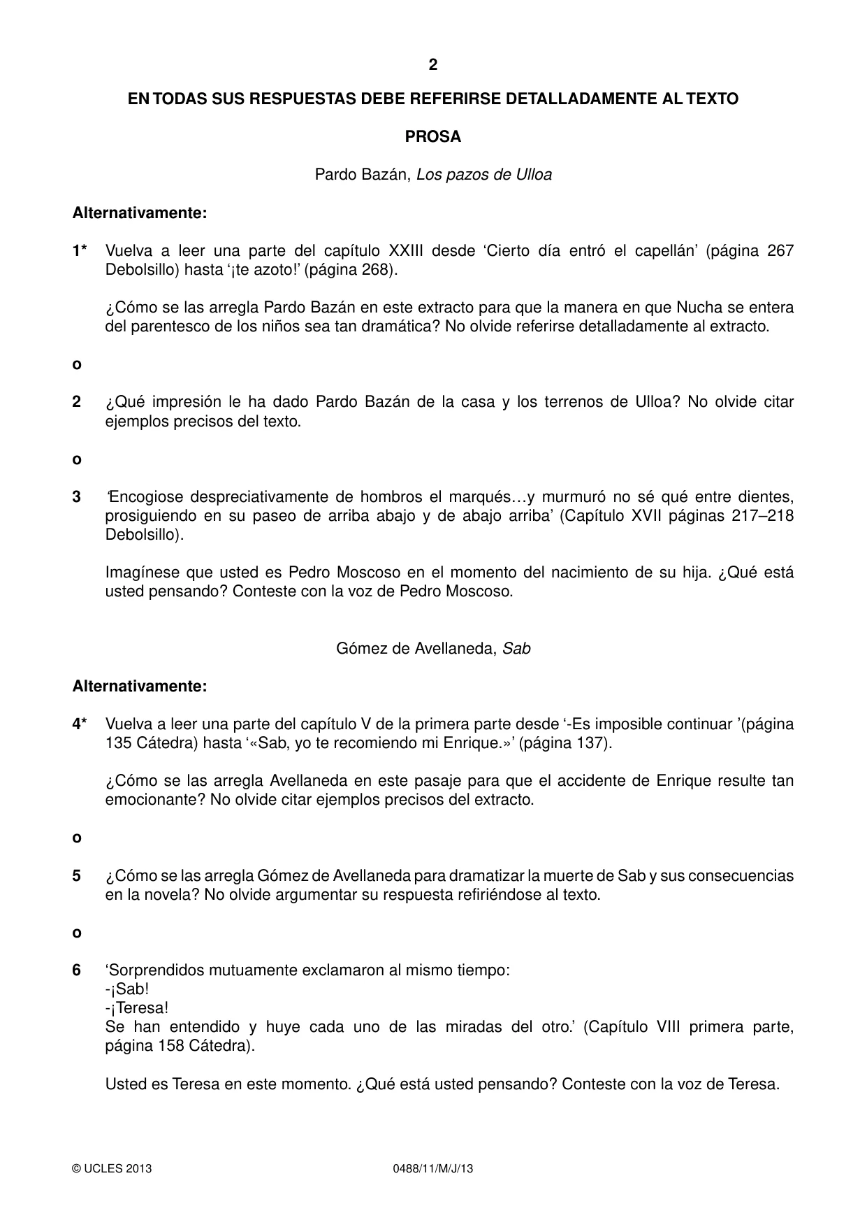 Cambridge IGCSE Spanish - Literature 0488 2013 May/June Paper 1 · Variant 1 question paper, page 2 of 8
