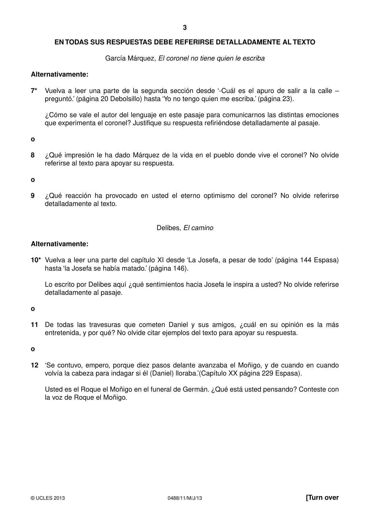 Cambridge IGCSE Spanish - Literature 0488 2013 May/June Paper 1 · Variant 1 question paper, page 3 of 8
