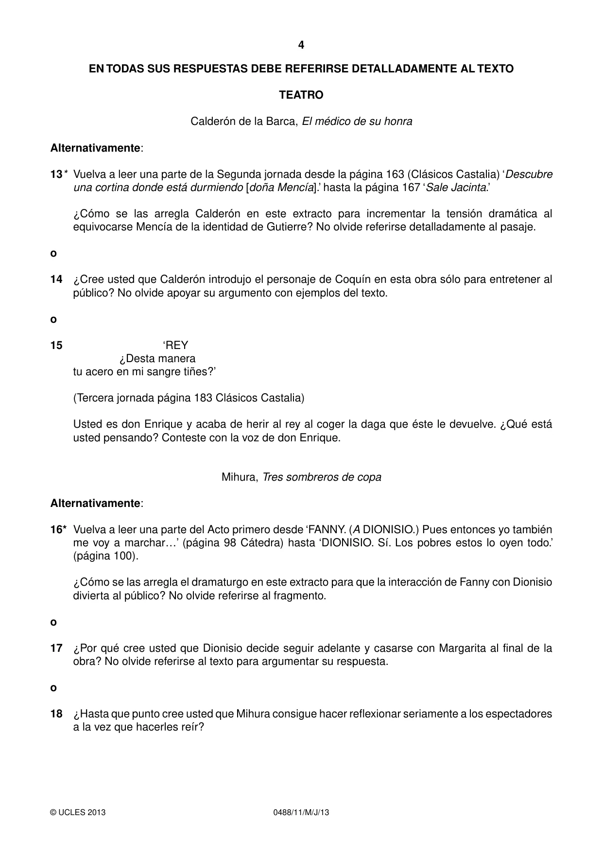 Cambridge IGCSE Spanish - Literature 0488 2013 May/June Paper 1 · Variant 1 question paper, page 4 of 8