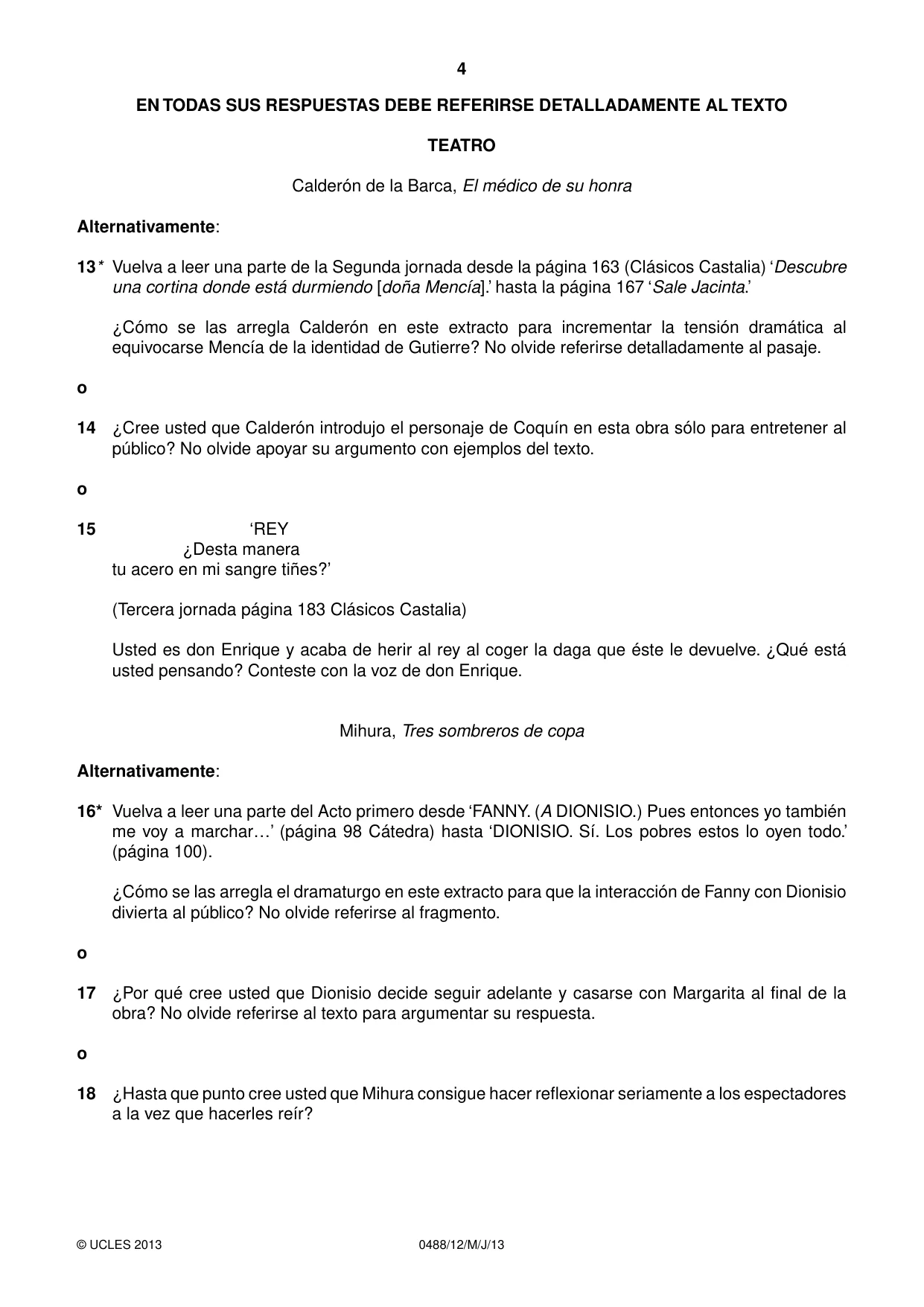 Cambridge IGCSE Spanish - Literature 0488 2013 May/June Paper 1 · Variant 2 question paper, page 4 of 8