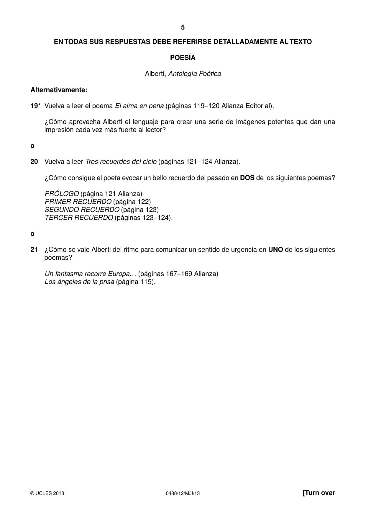Cambridge IGCSE Spanish - Literature 0488 2013 May/June Paper 1 · Variant 2 question paper, page 5 of 8
