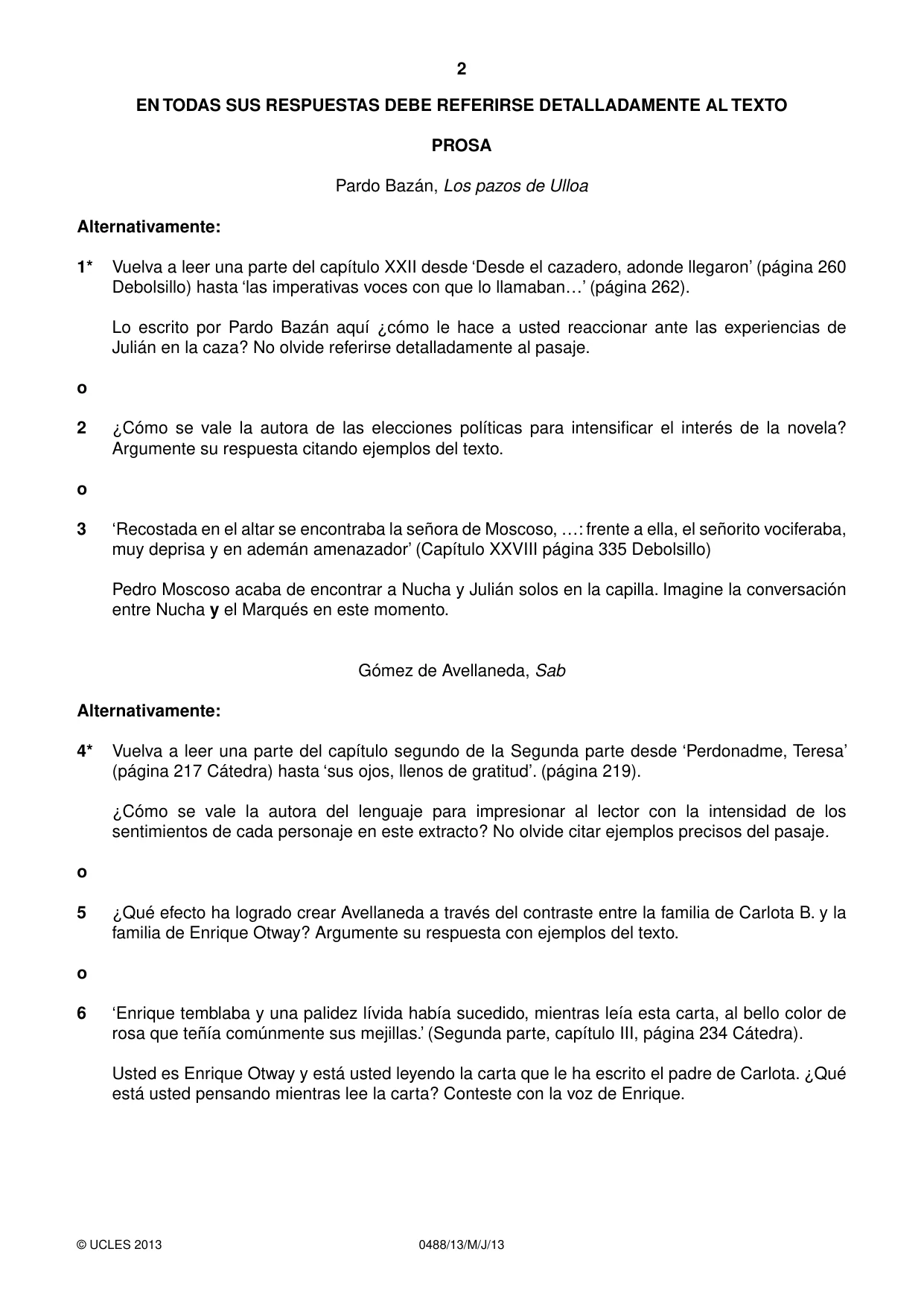 Cambridge IGCSE Spanish - Literature 0488 2013 May/June Paper 1 · Variant 3 question paper, page 2 of 8