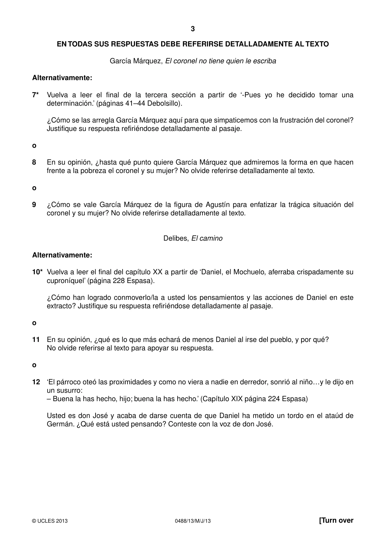 Cambridge IGCSE Spanish - Literature 0488 2013 May/June Paper 1 · Variant 3 question paper, page 3 of 8