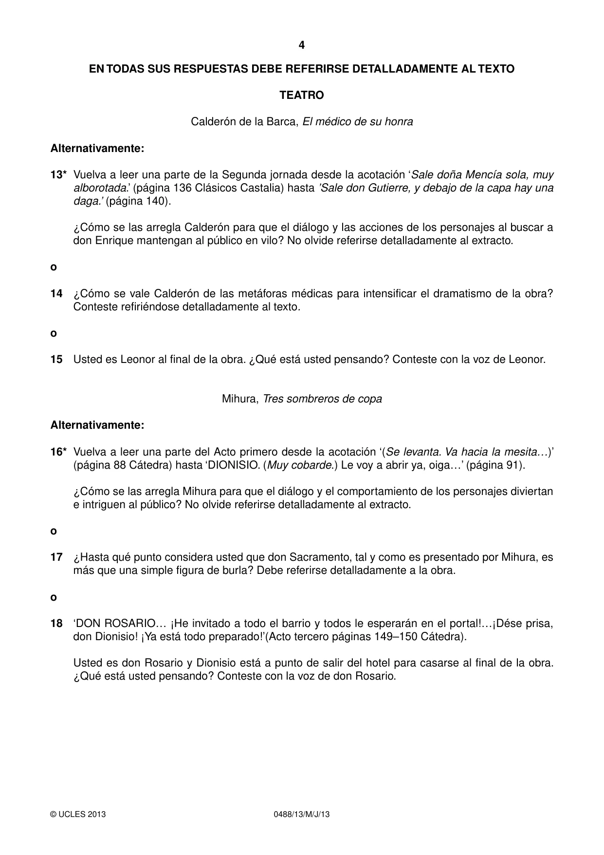 Cambridge IGCSE Spanish - Literature 0488 2013 May/June Paper 1 · Variant 3 question paper, page 4 of 8