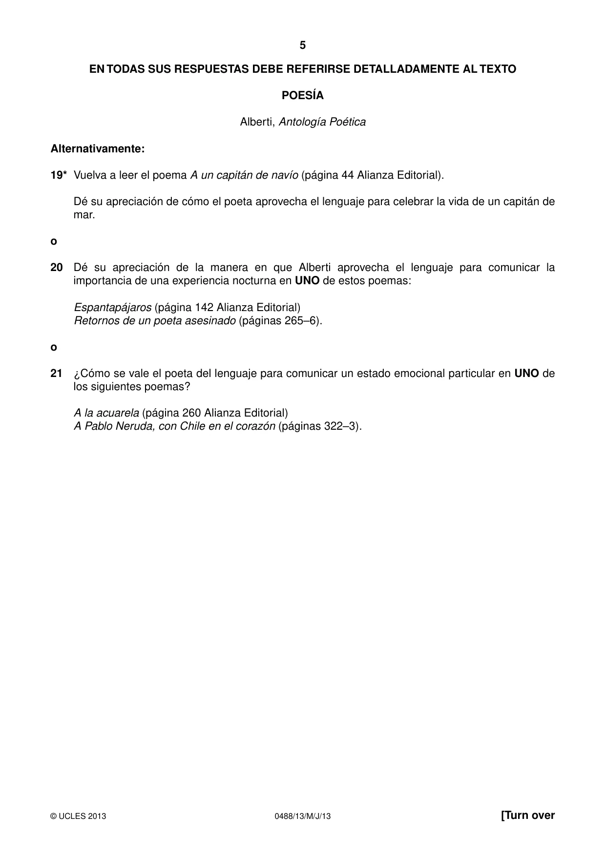 Cambridge IGCSE Spanish - Literature 0488 2013 May/June Paper 1 · Variant 3 question paper, page 5 of 8