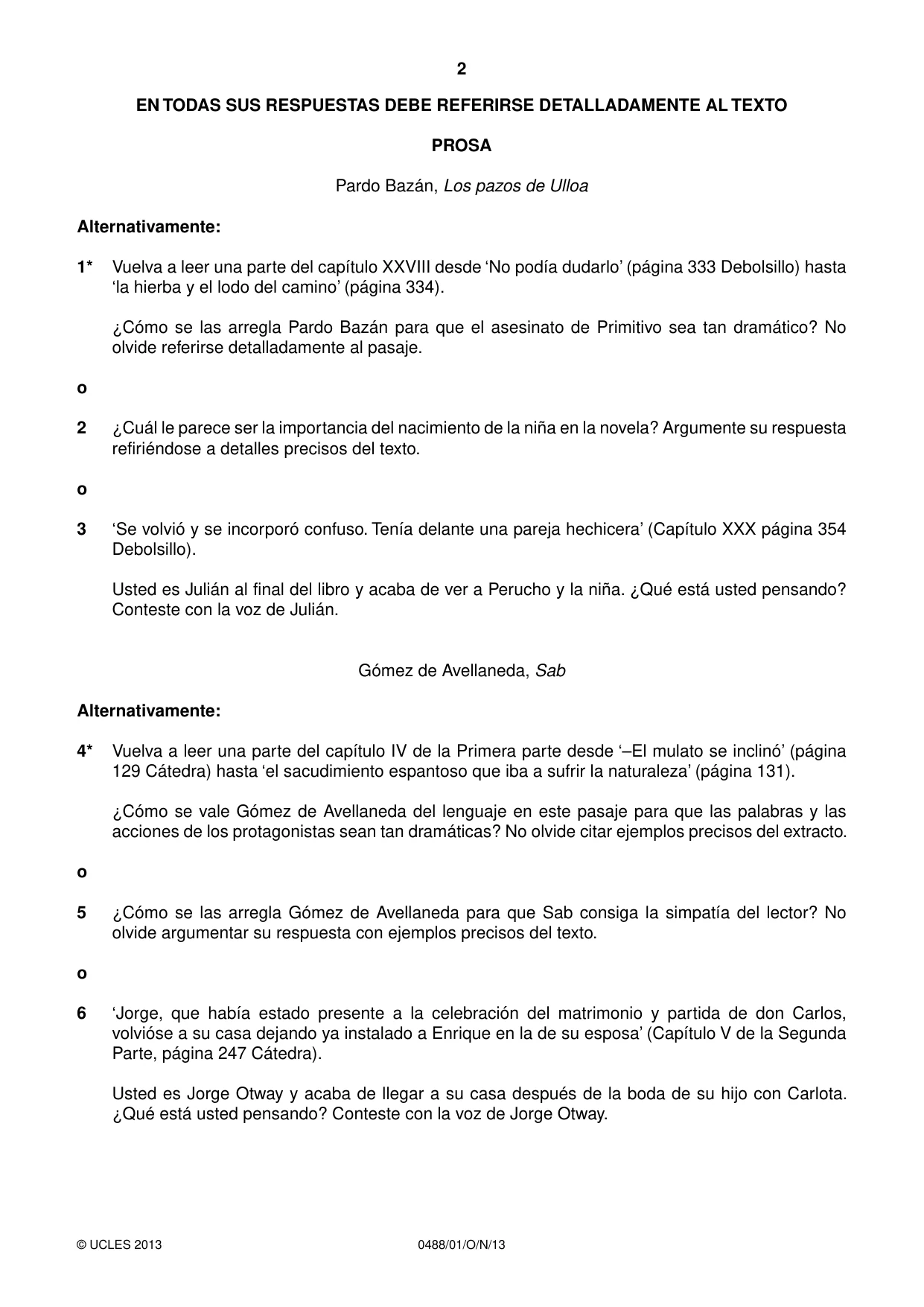 Cambridge IGCSE Spanish - Literature 0488 2013 Oct/Nov Paper 1 · Variant 1 question paper, page 2 of 8