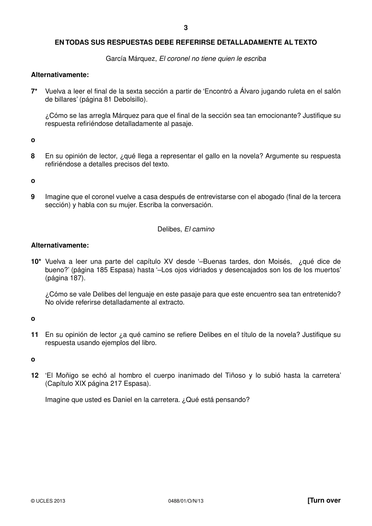 Cambridge IGCSE Spanish - Literature 0488 2013 Oct/Nov Paper 1 · Variant 1 question paper, page 3 of 8