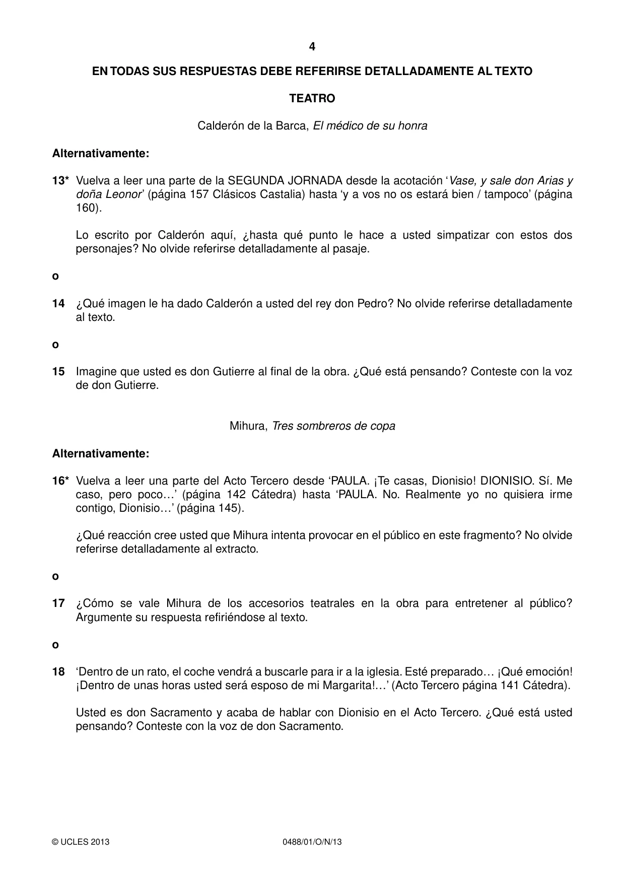Cambridge IGCSE Spanish - Literature 0488 2013 Oct/Nov Paper 1 · Variant 1 question paper, page 4 of 8